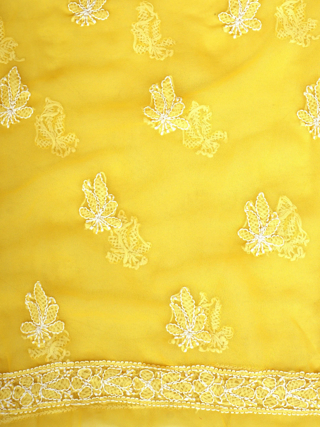 Ada Hand Embroidered Yellow Georgette Lucknowi Chikankari Unstitched Suit Piece 01A866975