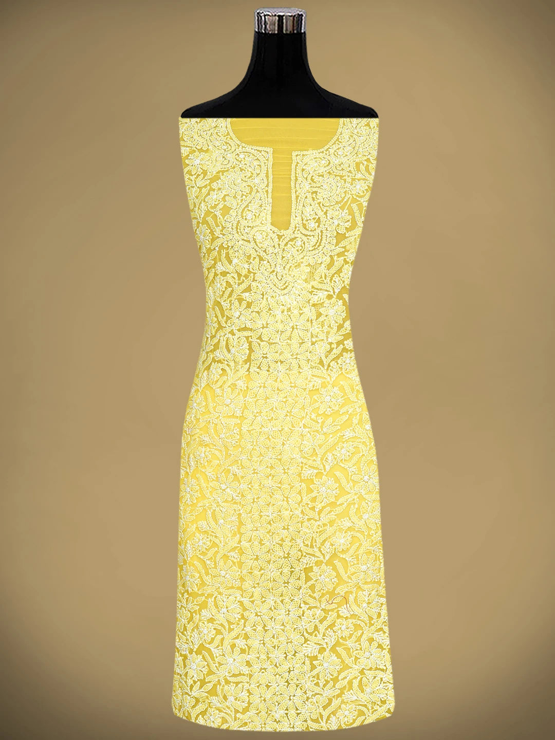 Ada Hand Embroidered Yellow Georgette Lucknowi Chikankari Unstitched Suit Piece 01A866975