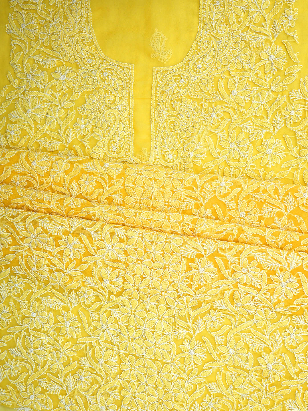 Ada Hand Embroidered Yellow Georgette Lucknowi Chikankari Unstitched Suit Piece 01A866975
