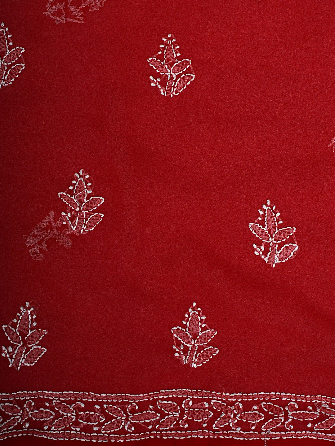 Ada Hand Embroidered Red Georgette Lucknowi Chikankari Unstitched Suit Piece 01A878911