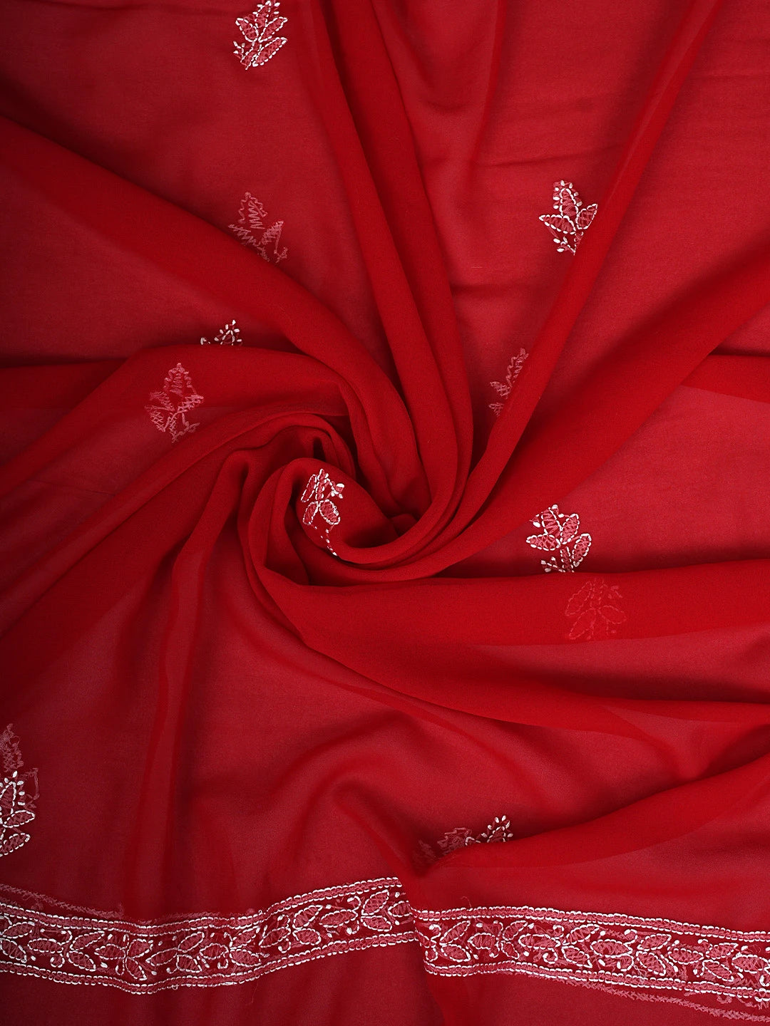 Ada Hand Embroidered Red Georgette Lucknowi Chikankari Unstitched Suit Piece 01A878911