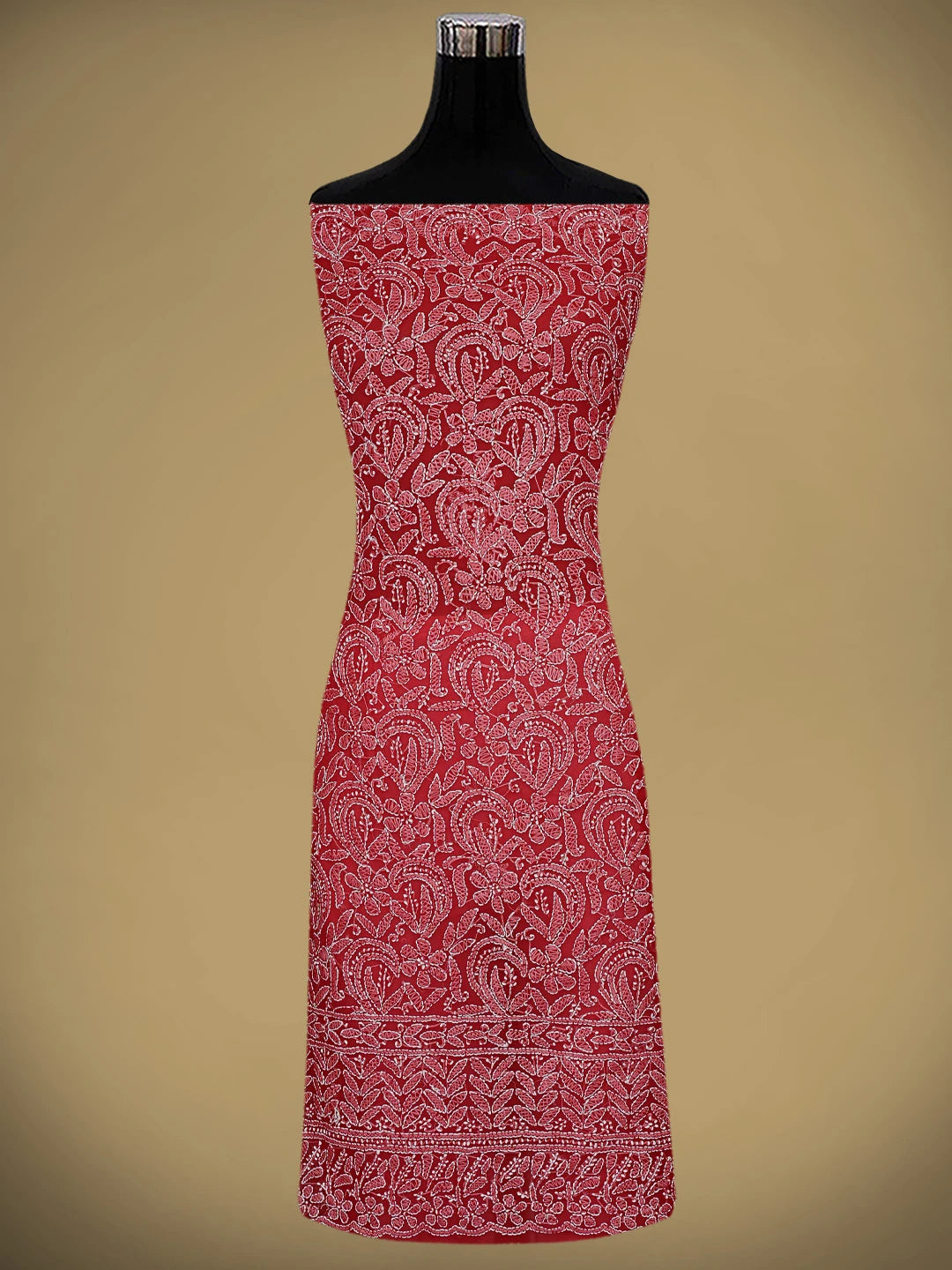 Ada Hand Embroidered Red Georgette Lucknowi Chikankari Unstitched Suit Piece 01A878911