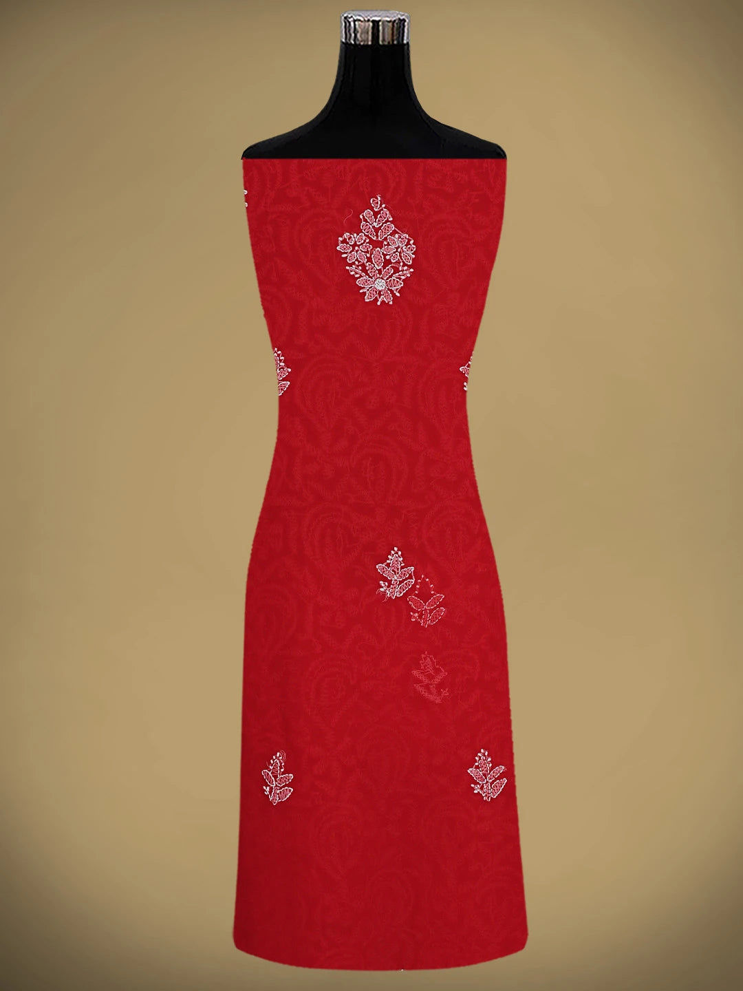 Ada Hand Embroidered Red Georgette Lucknowi Chikankari Unstitched Suit Piece 01A878911