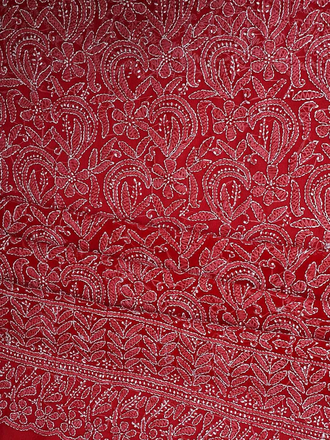 Ada Hand Embroidered Red Georgette Lucknowi Chikankari Unstitched Suit Piece 01A878911