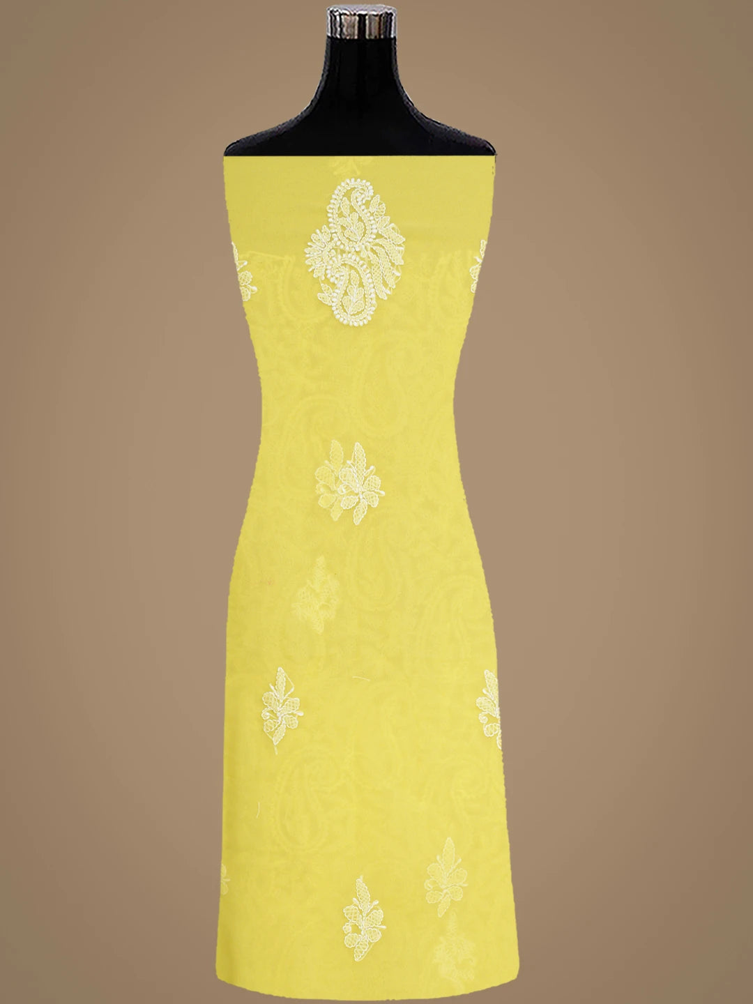 Ada Hand Embroidered Mustard Yellow Georgette Lucknowi Chikankari Unstitched Suit Piece 01A915215