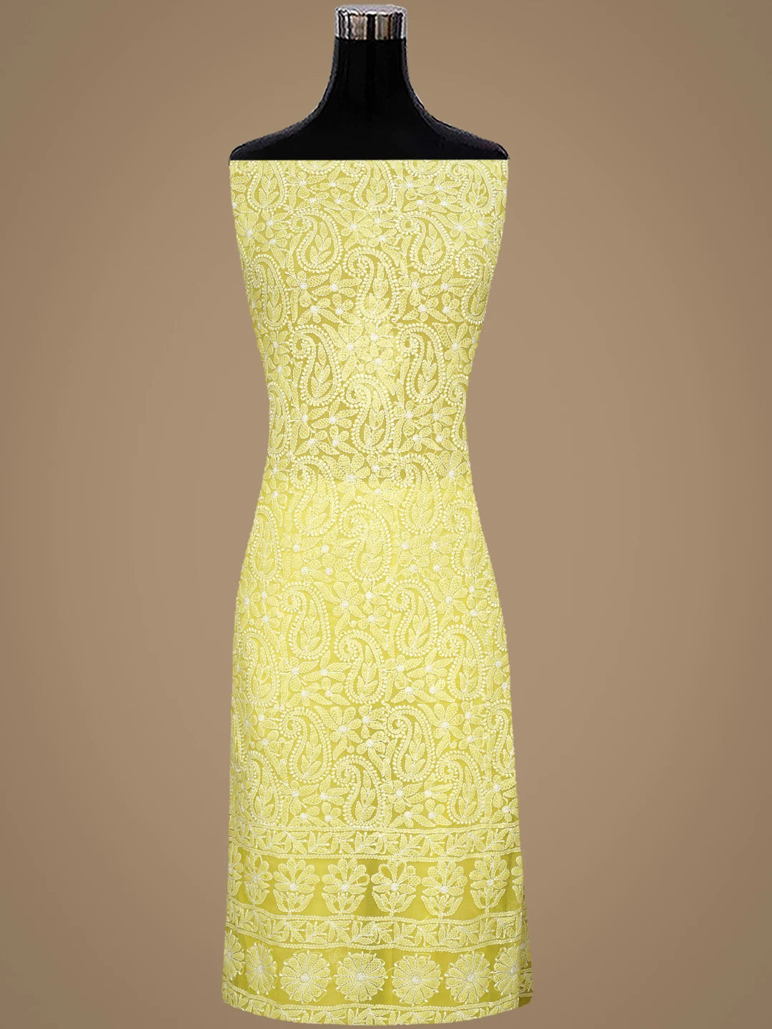 Ada Hand Embroidered Mustard Yellow Georgette Lucknowi Chikankari Unstitched Suit Piece 01A915215