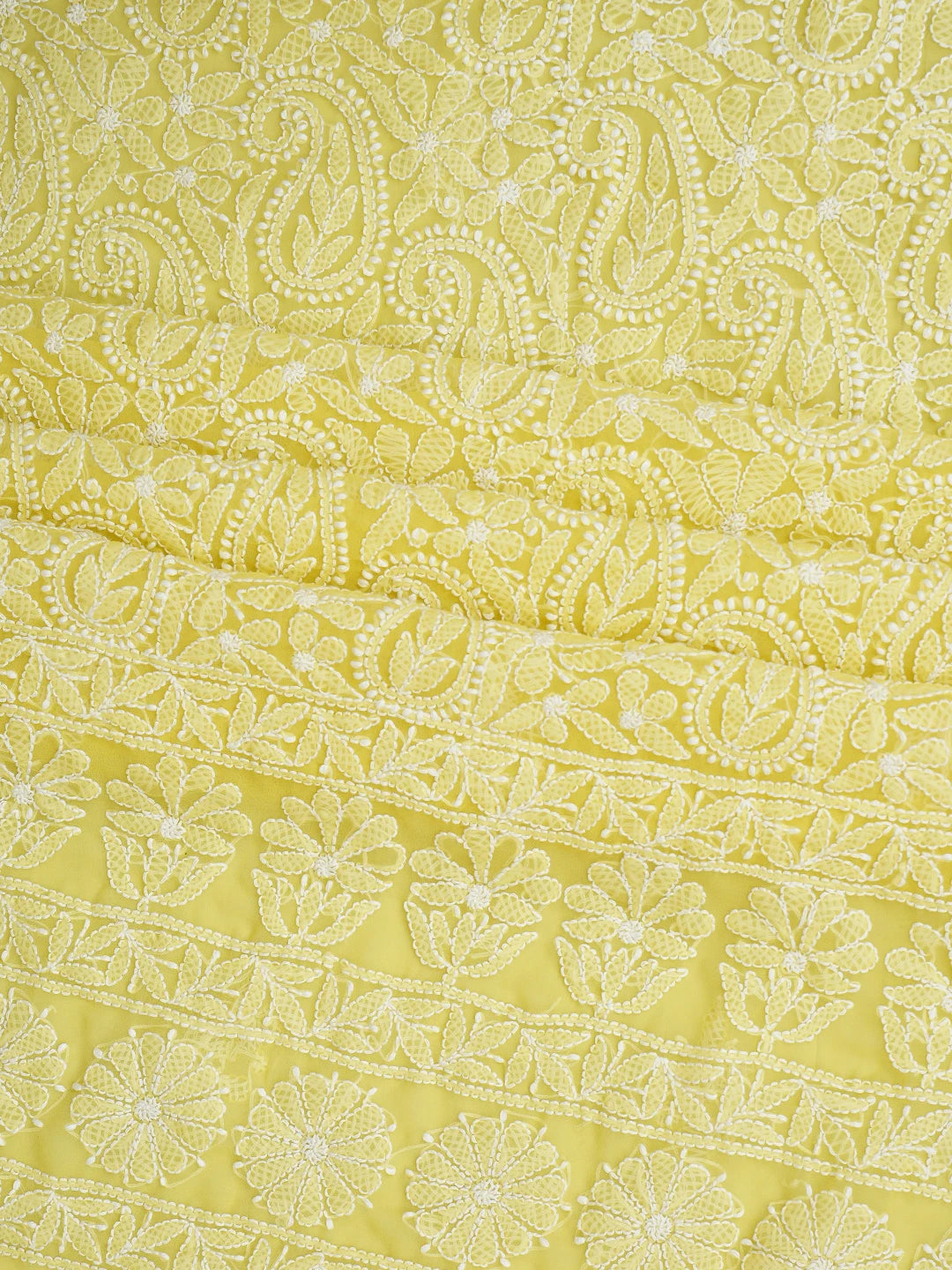 Ada Hand Embroidered Mustard Yellow Georgette Lucknowi Chikankari Unstitched Suit Piece 01A915215