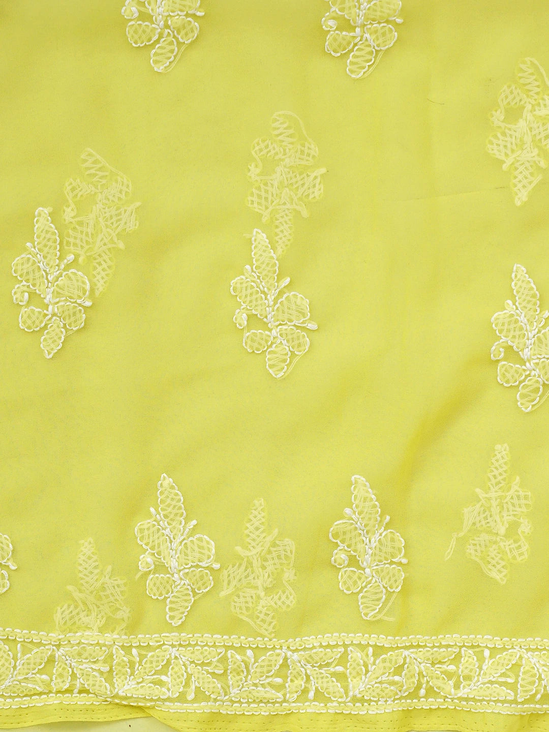 Ada Hand Embroidered Mustard Yellow Georgette Lucknowi Chikankari Unstitched Suit Piece 01A915215