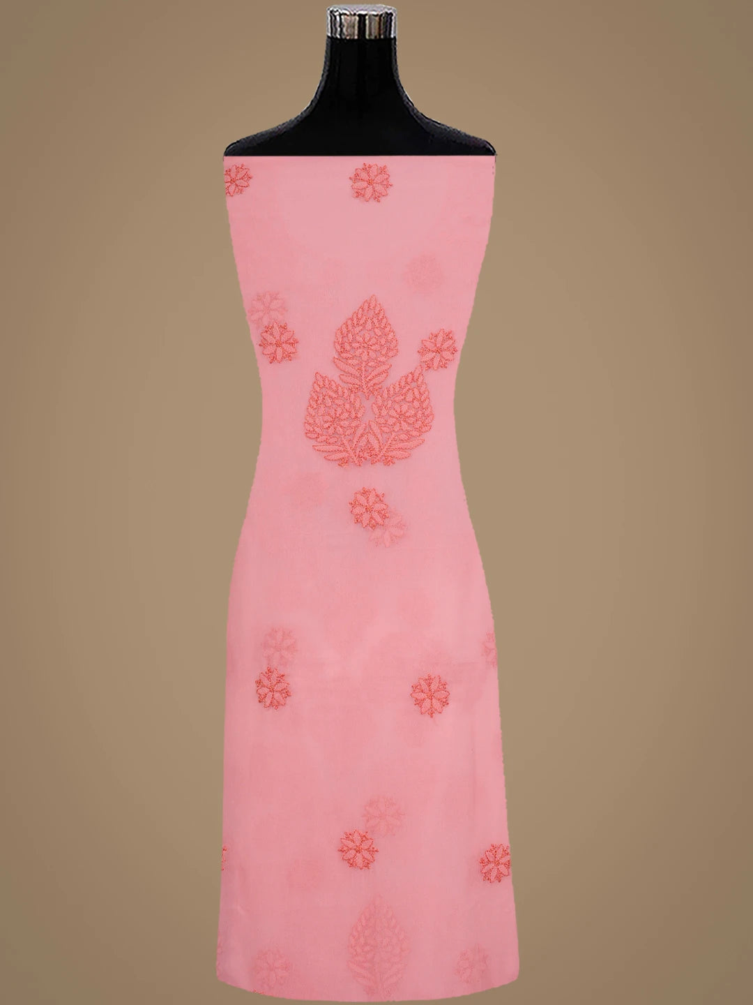 Ada Hand Embroidered Salmon Peach Georgette Lucknowi Chikankari Unstitched Suit Piece 01A923827