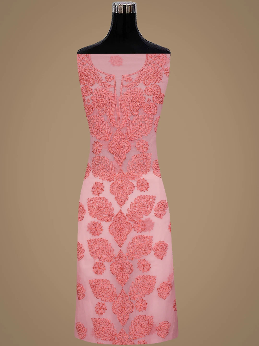 Ada Hand Embroidered Salmon Peach Georgette Lucknowi Chikankari Unstitched Suit Piece 01A923827