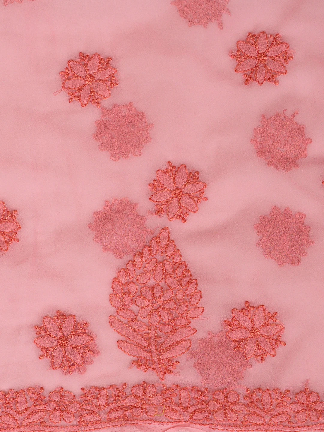 Ada Hand Embroidered Salmon Peach Georgette Lucknowi Chikankari Unstitched Suit Piece 01A923827
