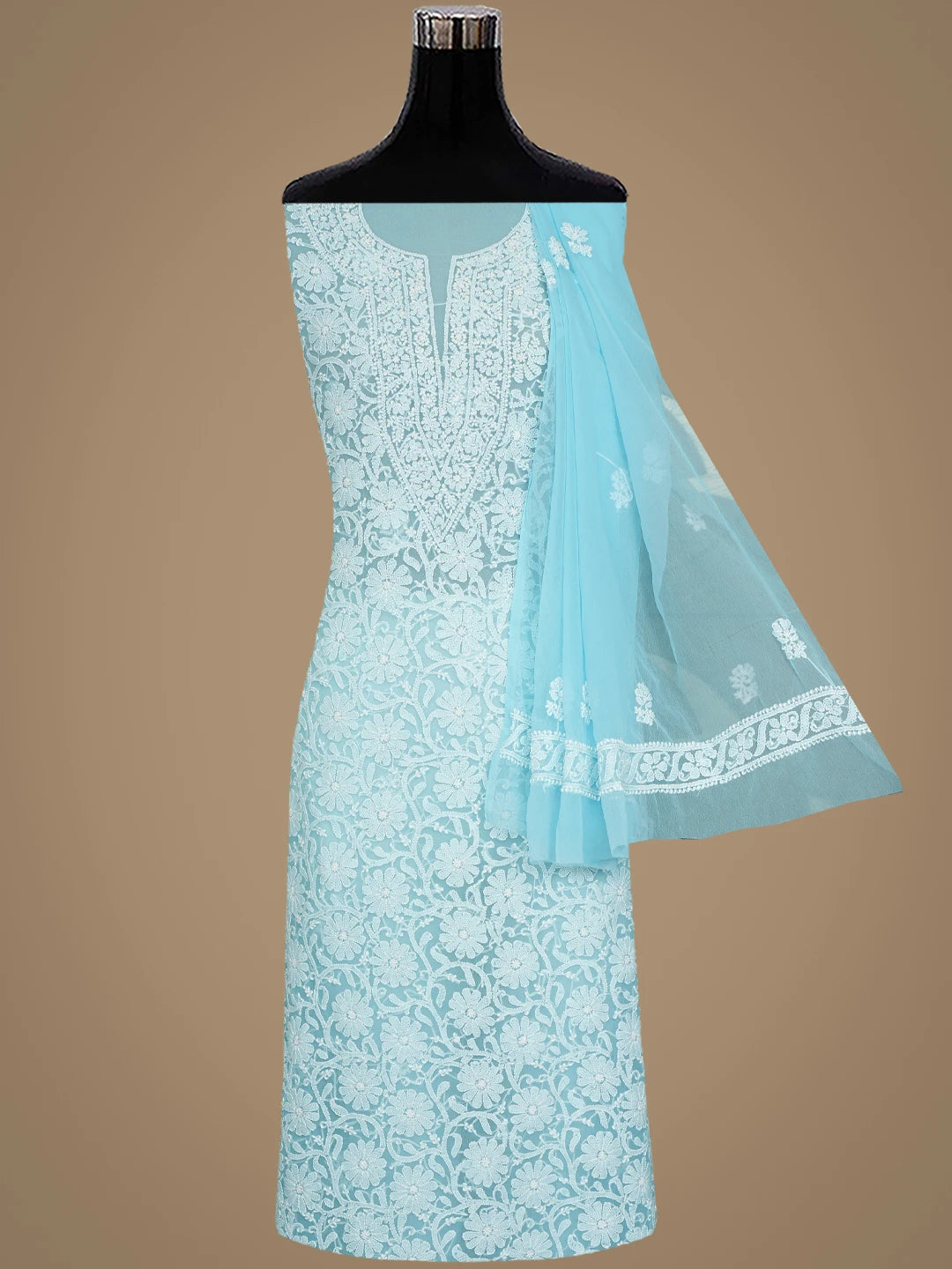 Ada Hand Embroidered Sea Green Georgette Lucknowi Chikankari Unstitched Suit Piece 01A859799