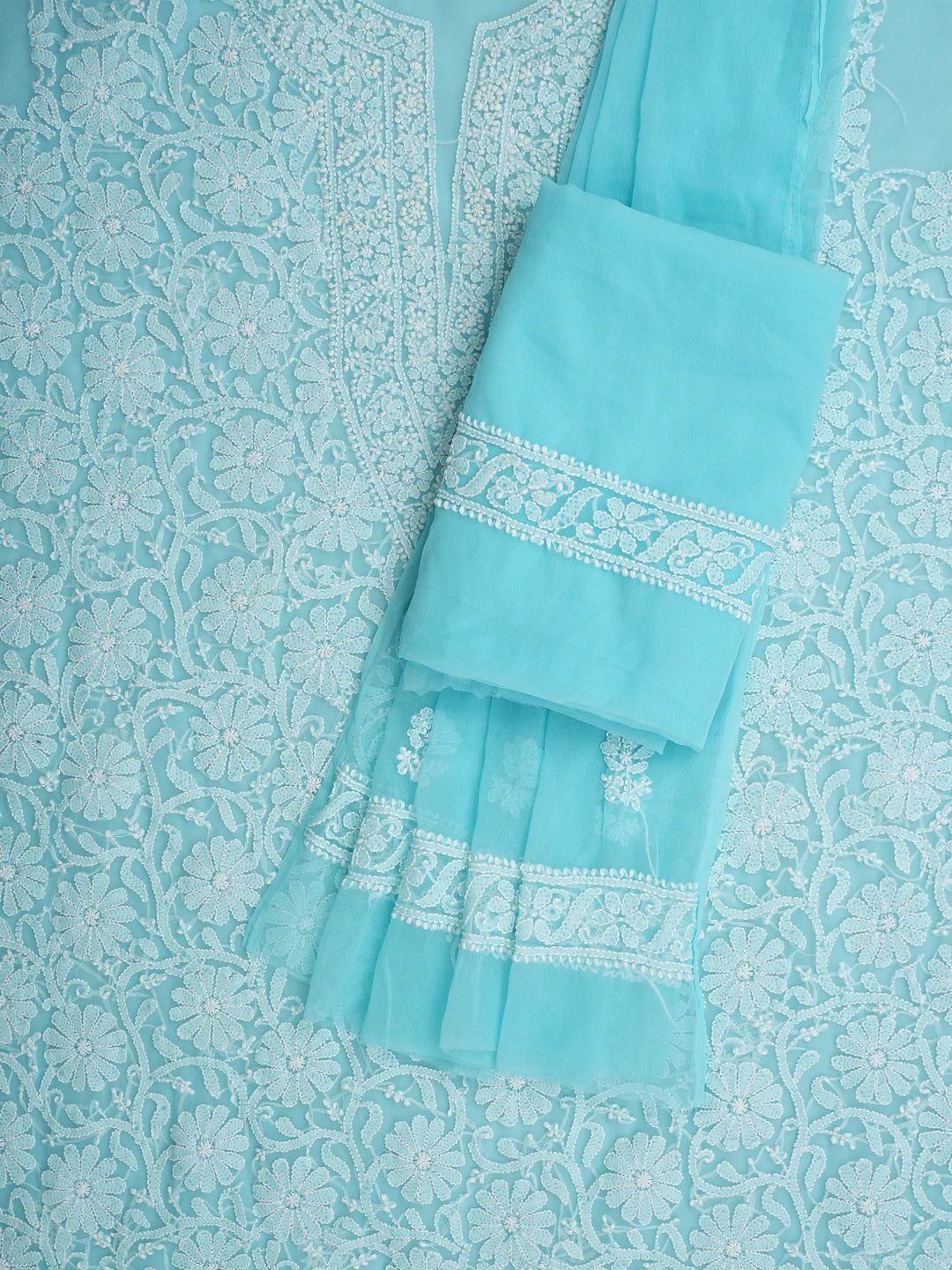 Ada Hand Embroidered Sea Green Georgette Lucknowi Chikankari Unstitched Suit Piece 01A859799