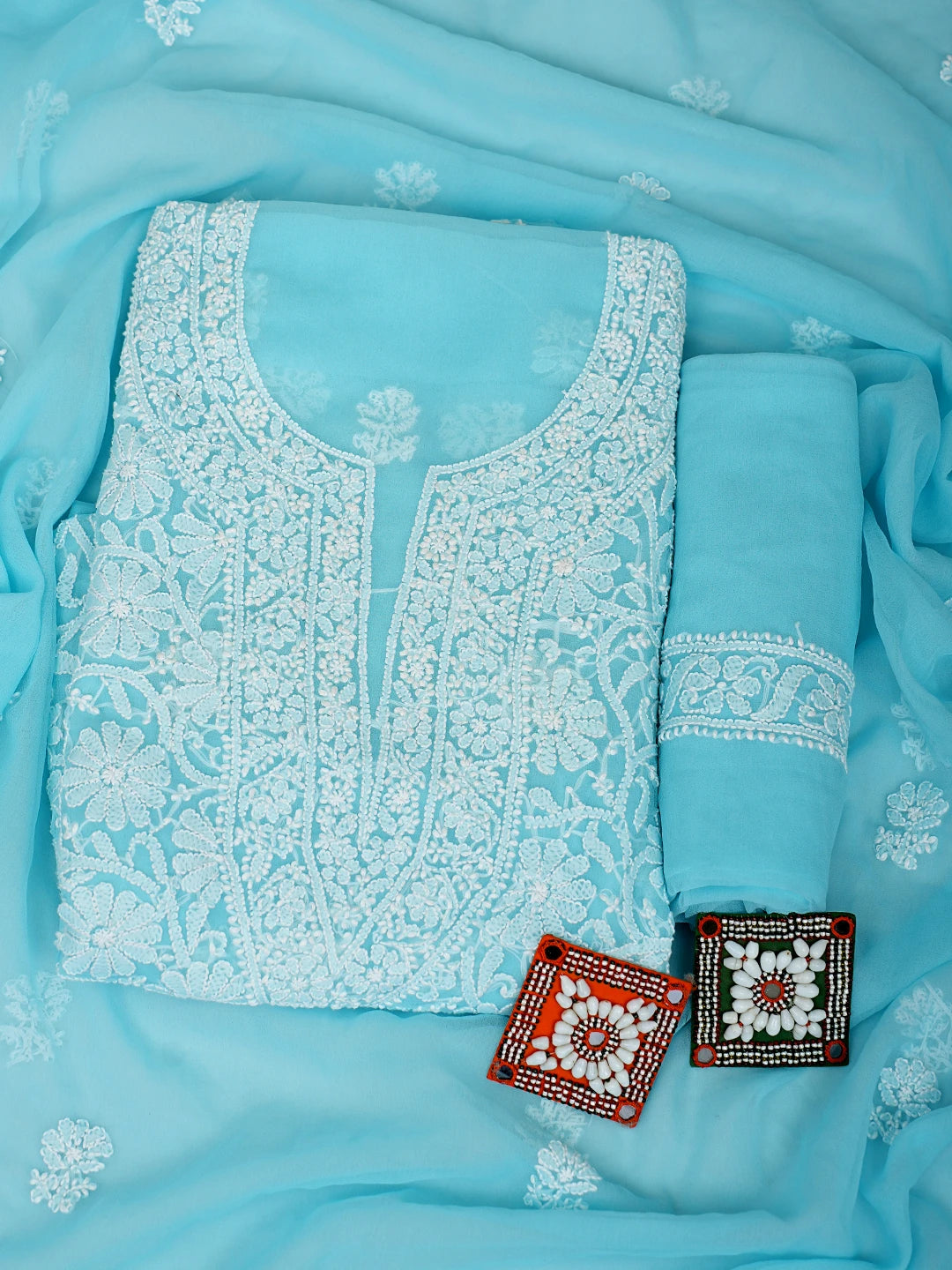 Ada Hand Embroidered Sea Green Georgette Lucknowi Chikankari Unstitched Suit Piece 01A859799