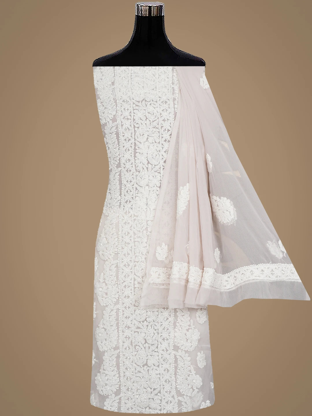 Ada Hand Embroidered Dusty Taupe Georgette Lucknowi Chikankari Unstitched Suit Piece 01A923851