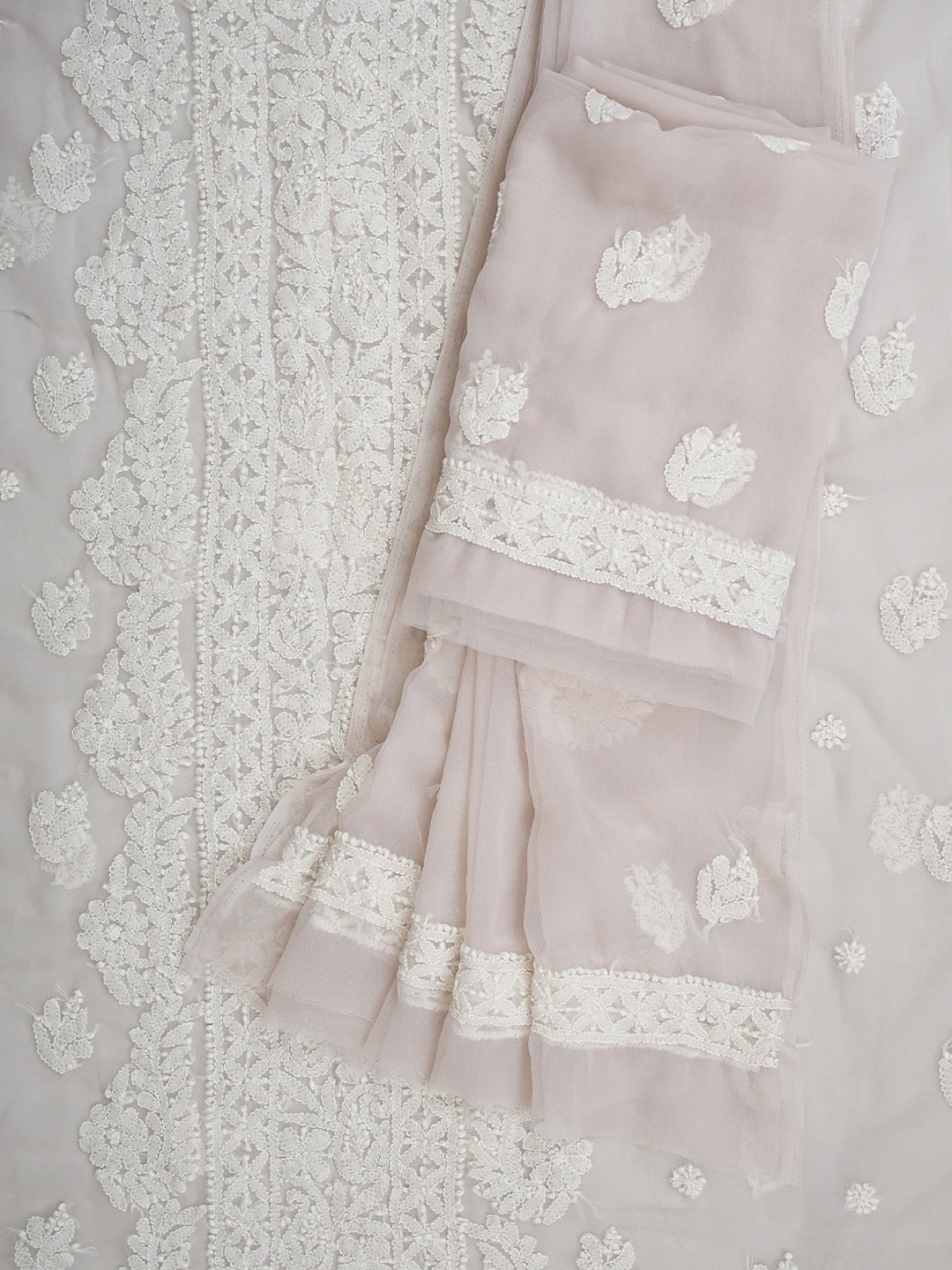 Ada Hand Embroidered Dusty Taupe Georgette Lucknowi Chikankari Unstitched Suit Piece 01A923851