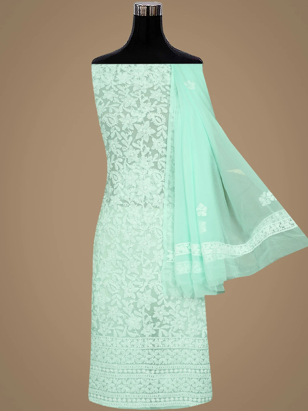 Ada Hand Embroidered Sea Green Georgette Lucknowi Chikankari Unstitched Suit Piece 01A911524