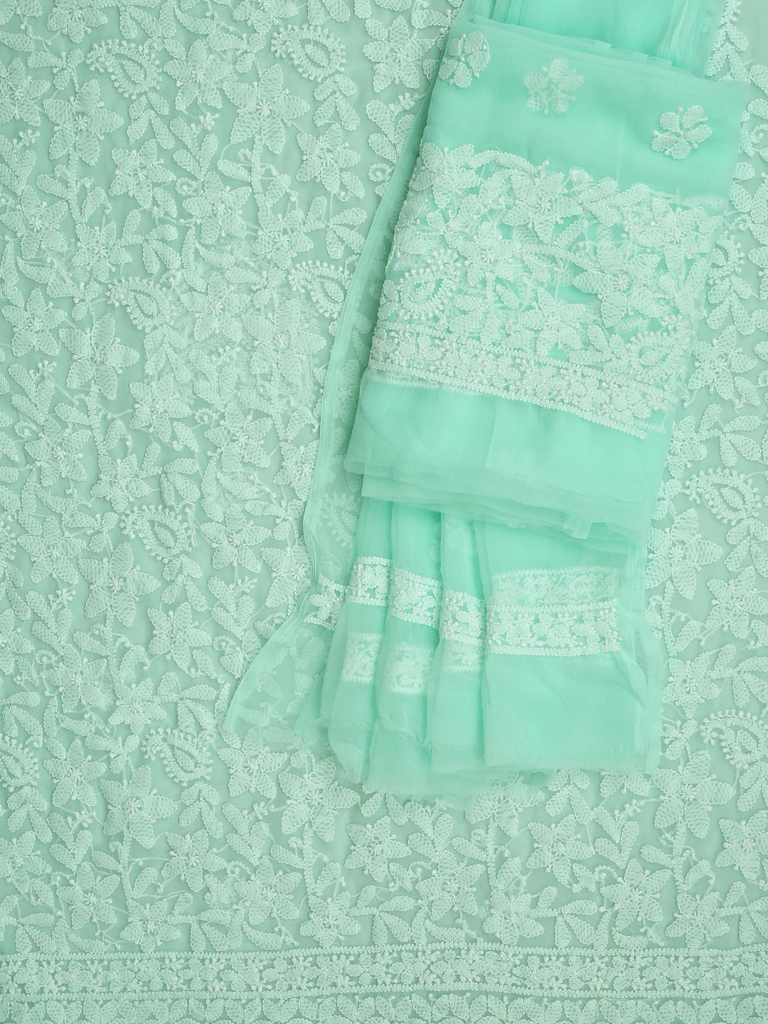 Ada Hand Embroidered Sea Green Georgette Lucknowi Chikankari Unstitched Suit Piece 01A911524