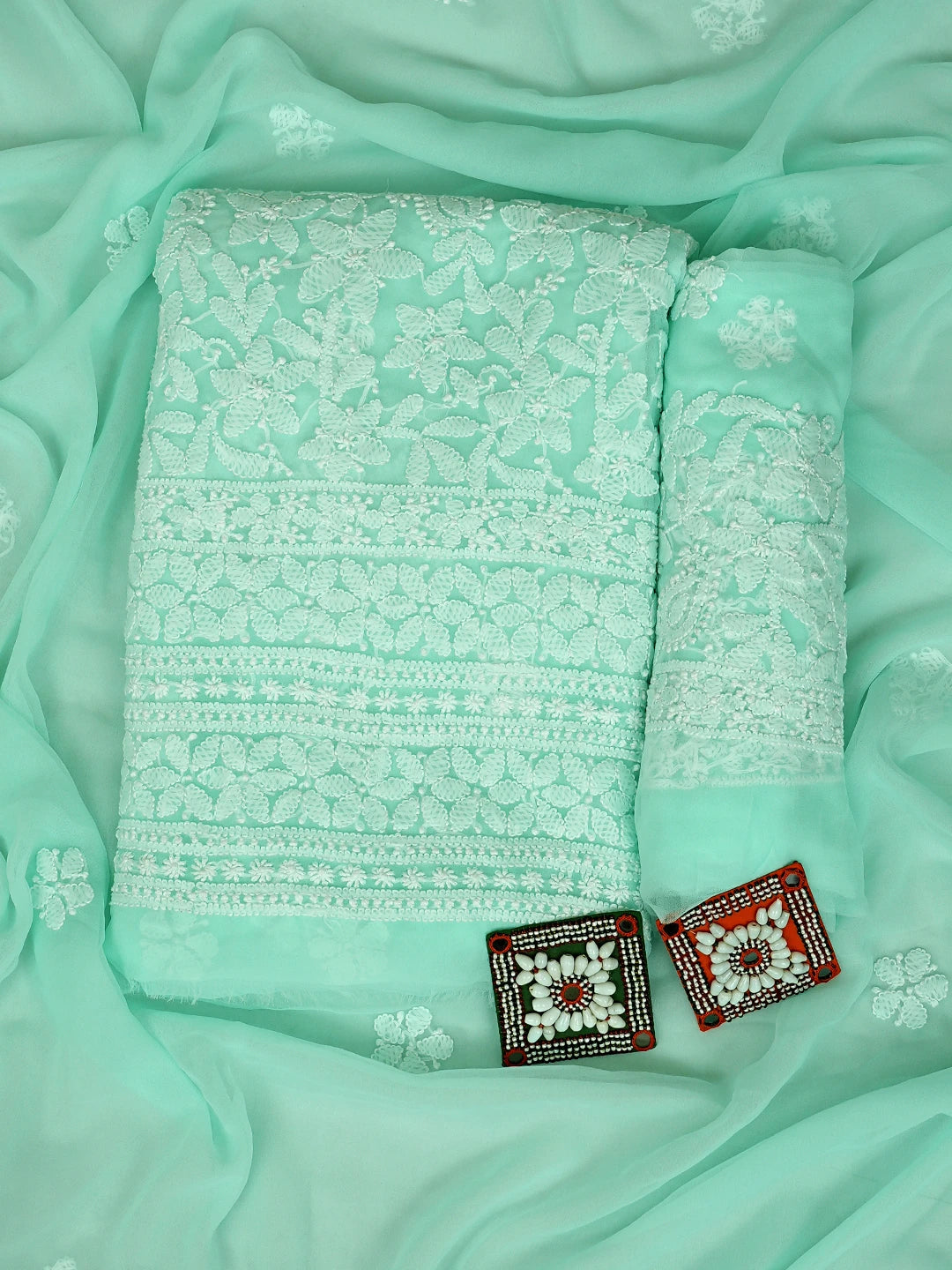 Ada Hand Embroidered Sea Green Georgette Lucknowi Chikankari Unstitched Suit Piece 01A911524