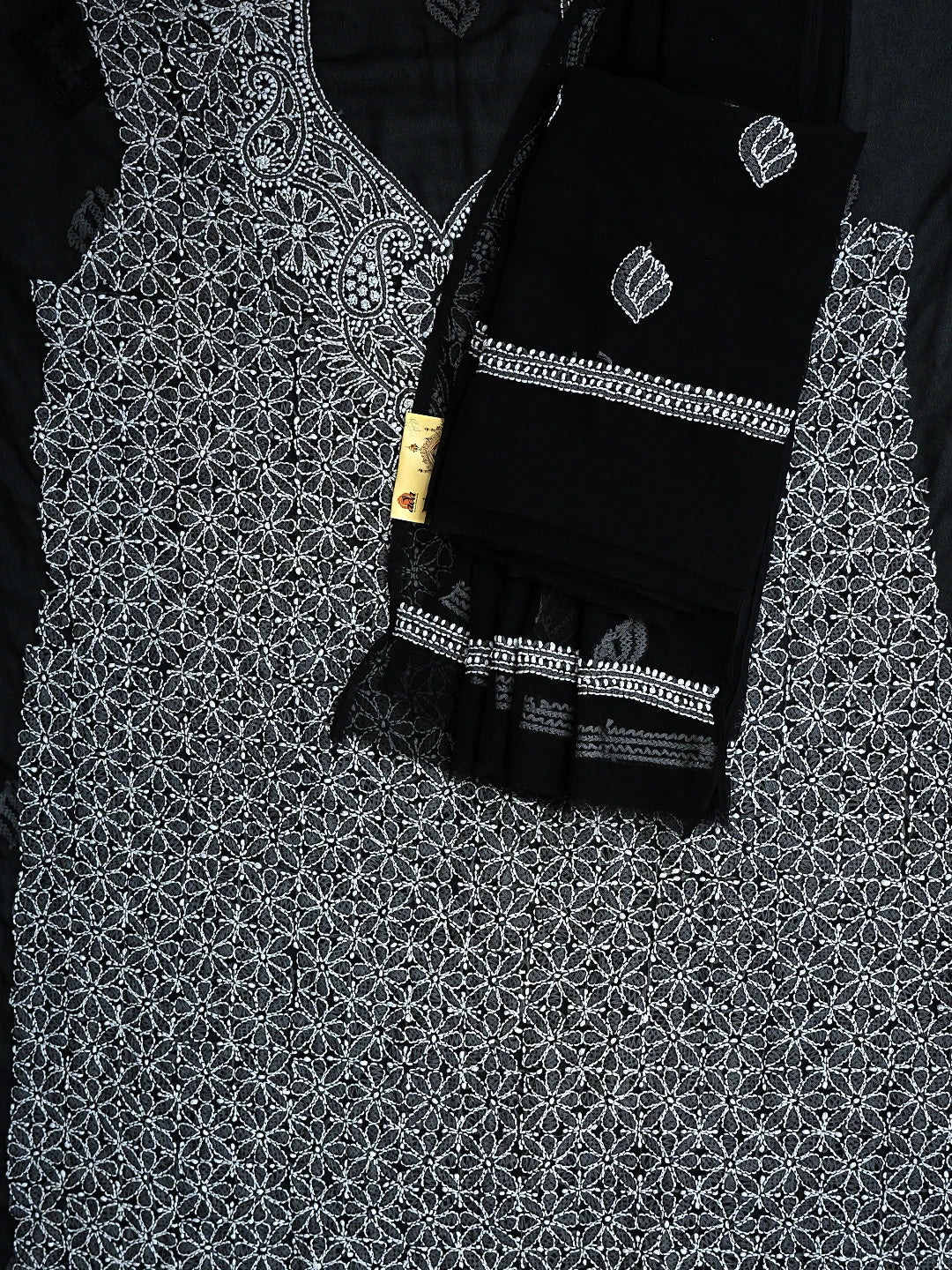Ada Hand Embroidered Black Georgette Lucknowi Chikankari Unstitched Suit Piece 01A873543