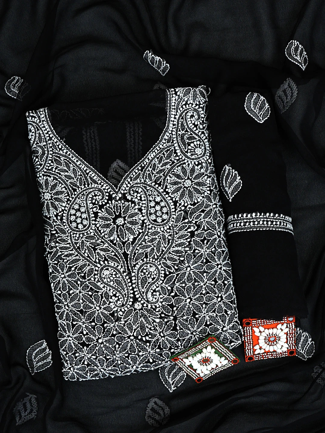 Ada Hand Embroidered Black Georgette Lucknowi Chikankari Unstitched Suit Piece 01A873543