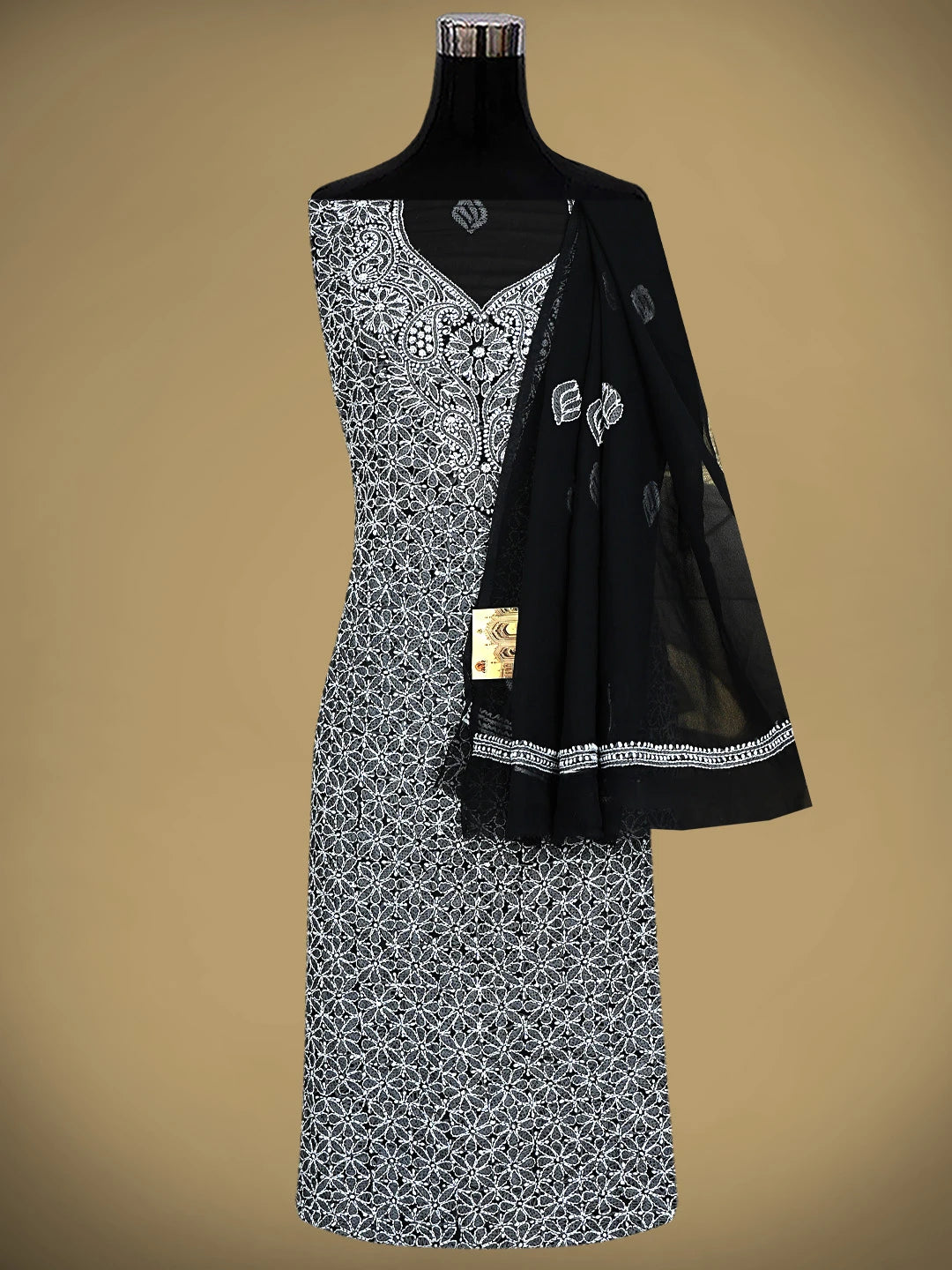 Ada Hand Embroidered Black Georgette Lucknowi Chikankari Unstitched Suit Piece 01A873543