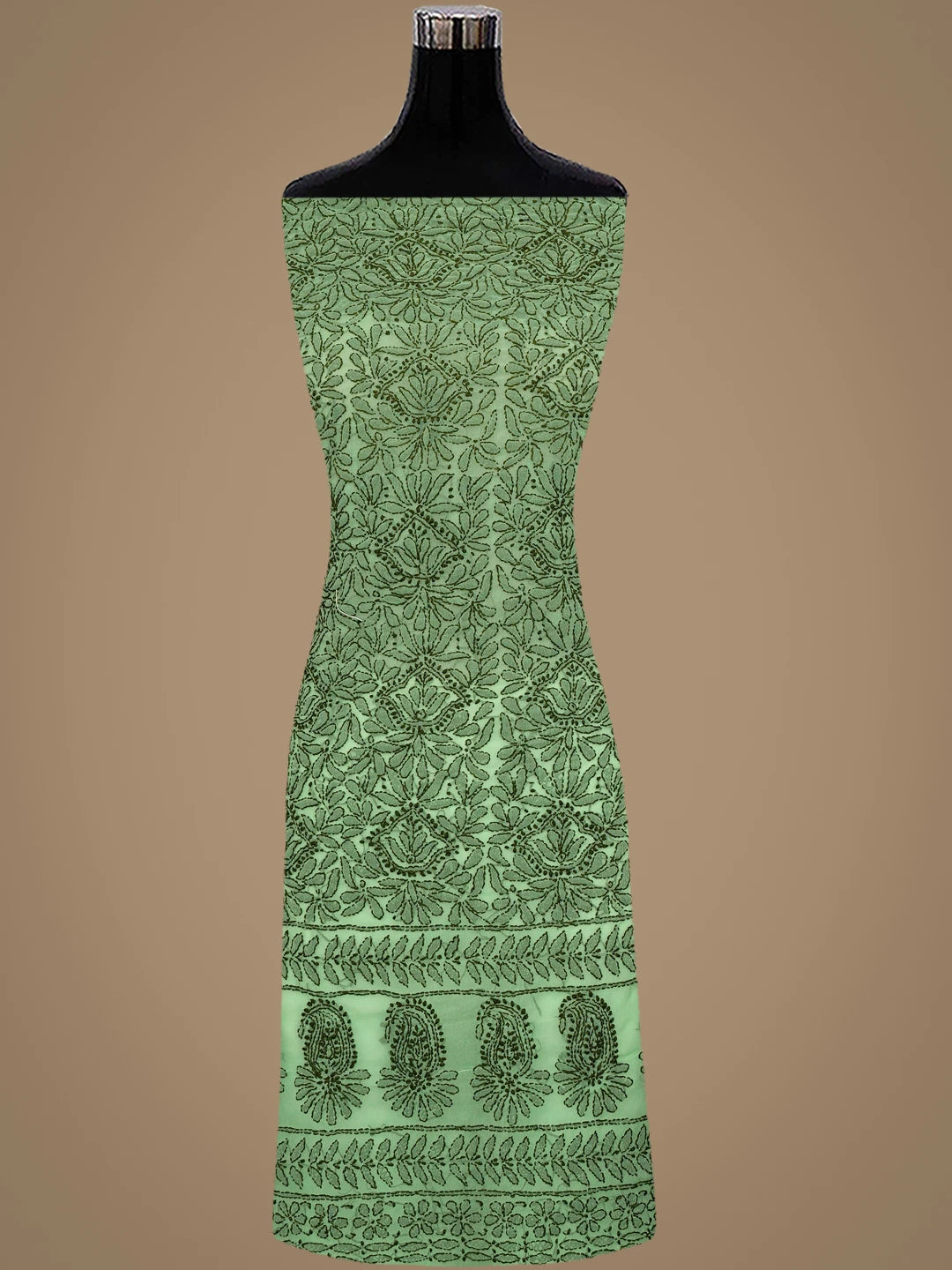 Ada Hand Embroidered Green Georgette Lucknowi Chikankari Unstitched Suit Piece 01A921626