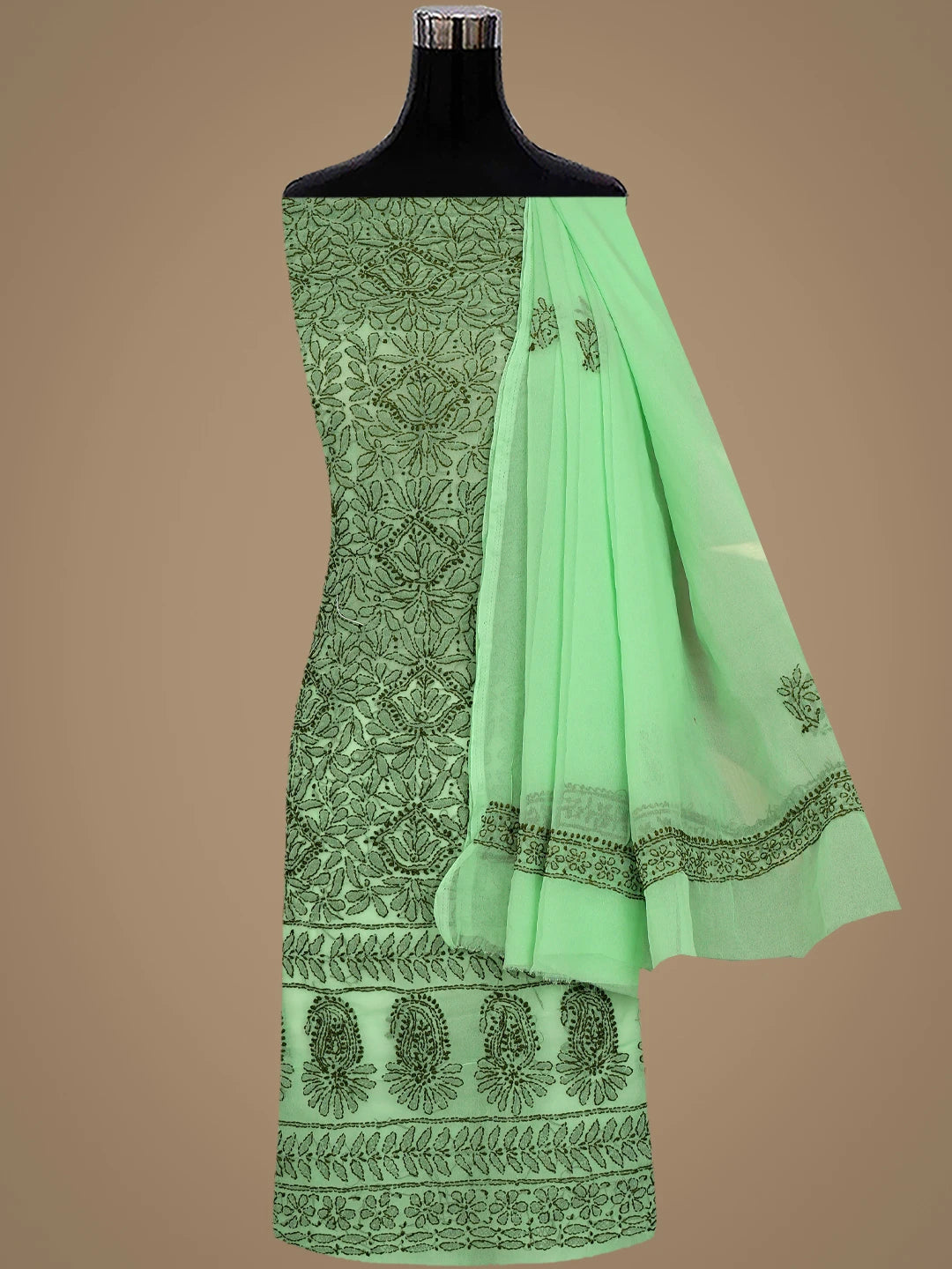 Ada Hand Embroidered Green Georgette Lucknowi Chikankari Unstitched Suit Piece 01A921626