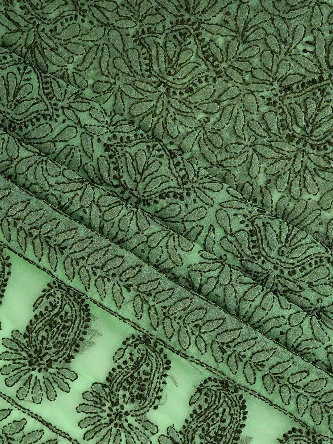 Ada Hand Embroidered Green Georgette Lucknowi Chikankari Unstitched Suit Piece 01A921626