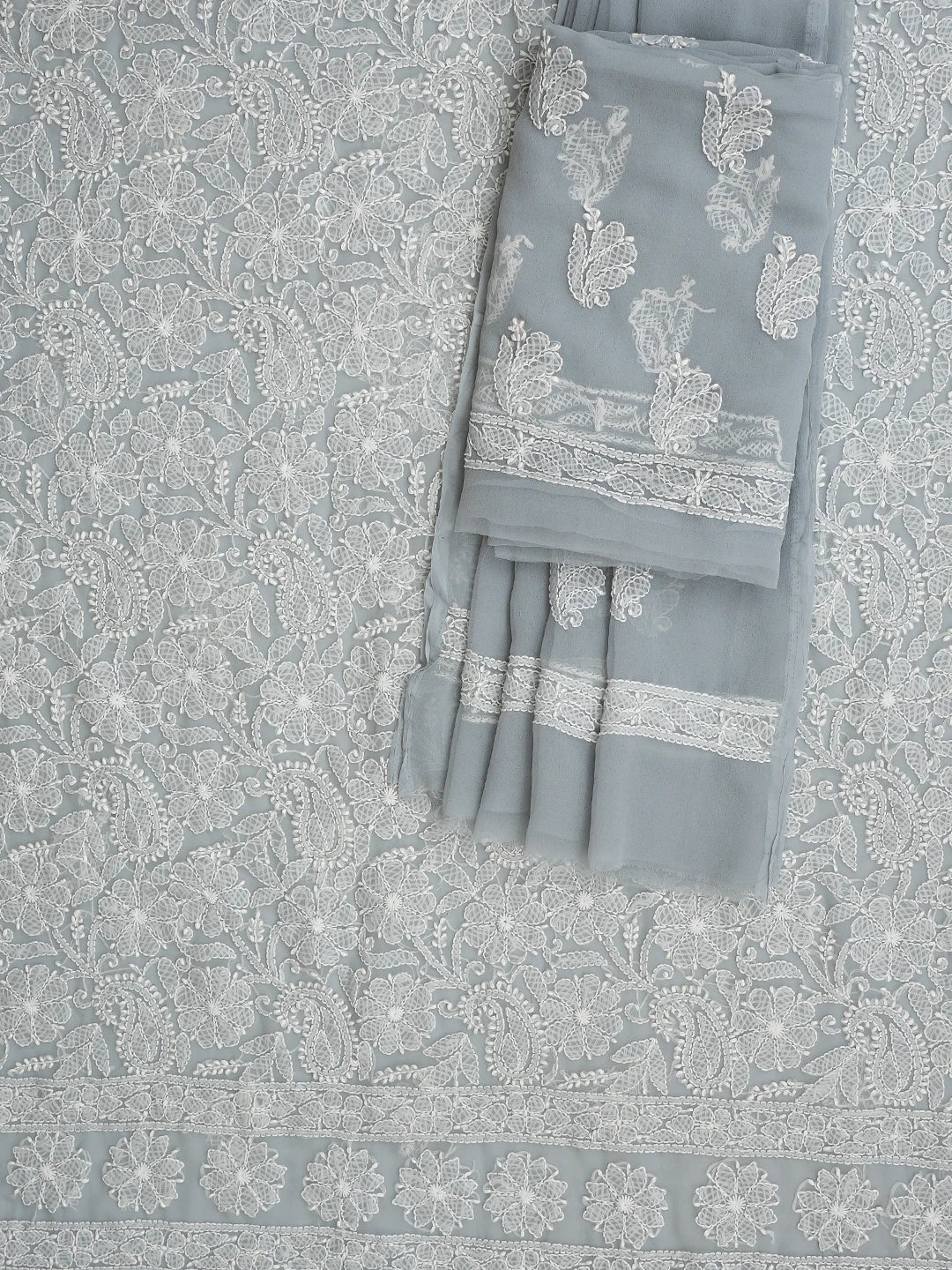 Ada Hand Embroidered Grey Georgette Lucknowi Chikankari Unstitched Suit Piece 01A905919