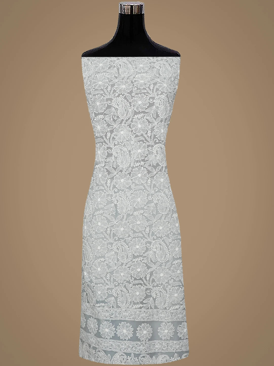 Ada Hand Embroidered Grey Georgette Lucknowi Chikankari Unstitched Suit Piece 01A905919