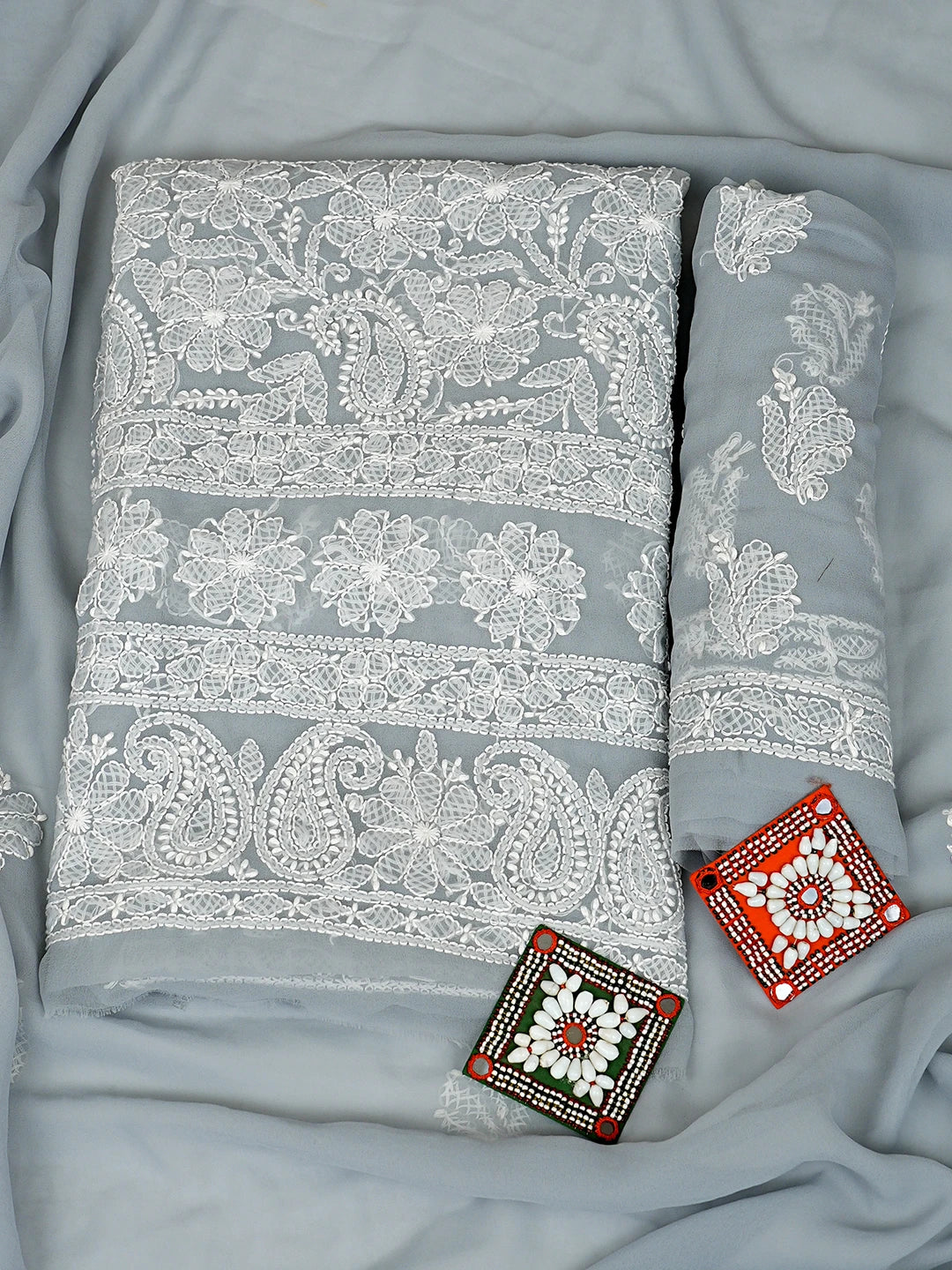 Ada Hand Embroidered Grey Georgette Lucknowi Chikankari Unstitched Suit Piece 01A905919