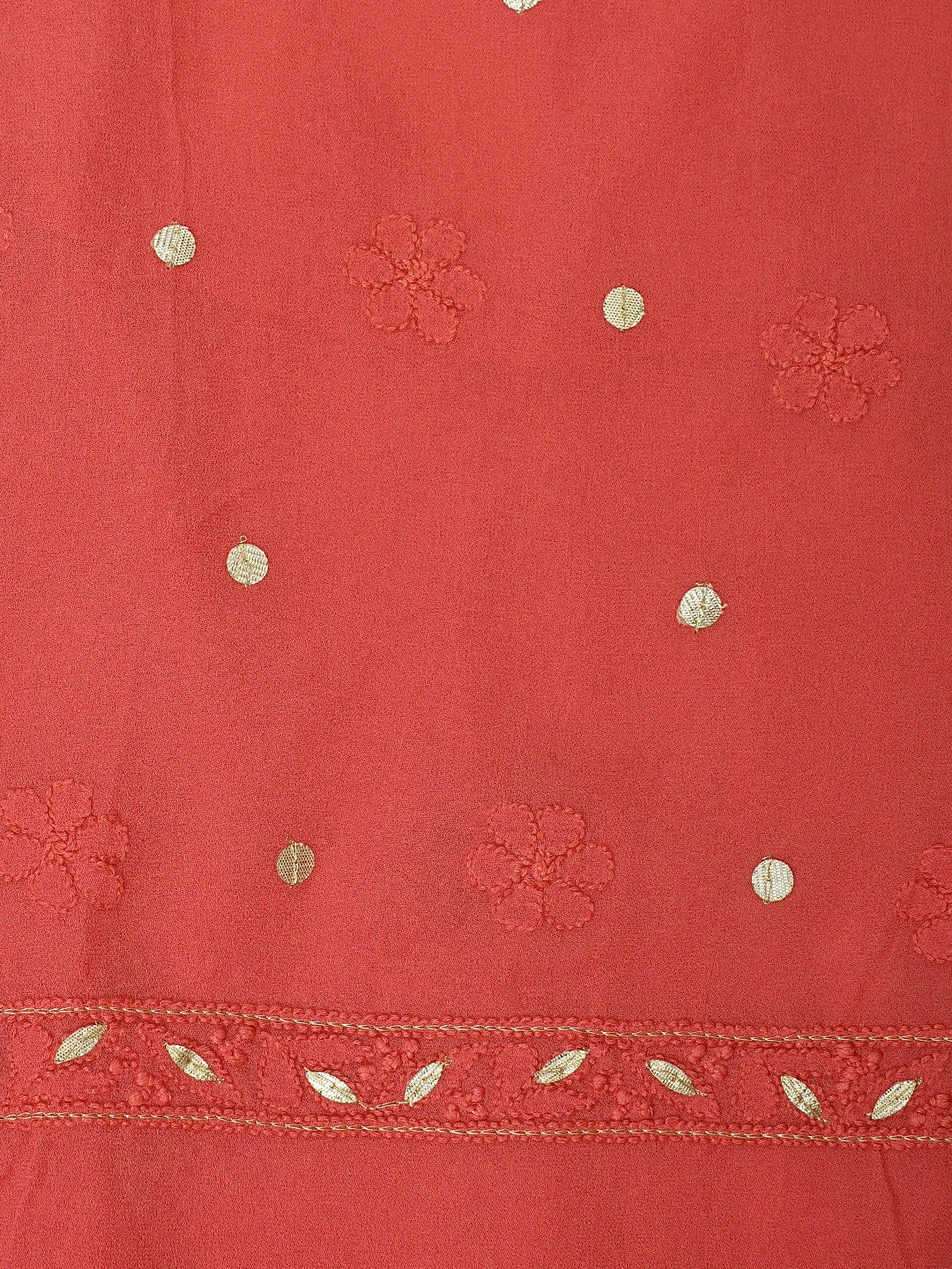 Ada Hand Embroidered Carrot Pink Viscose Georgette Lucknowi Chikankari Unstitched Kurta Dupatta Set With Gotapatti Work 01A751214