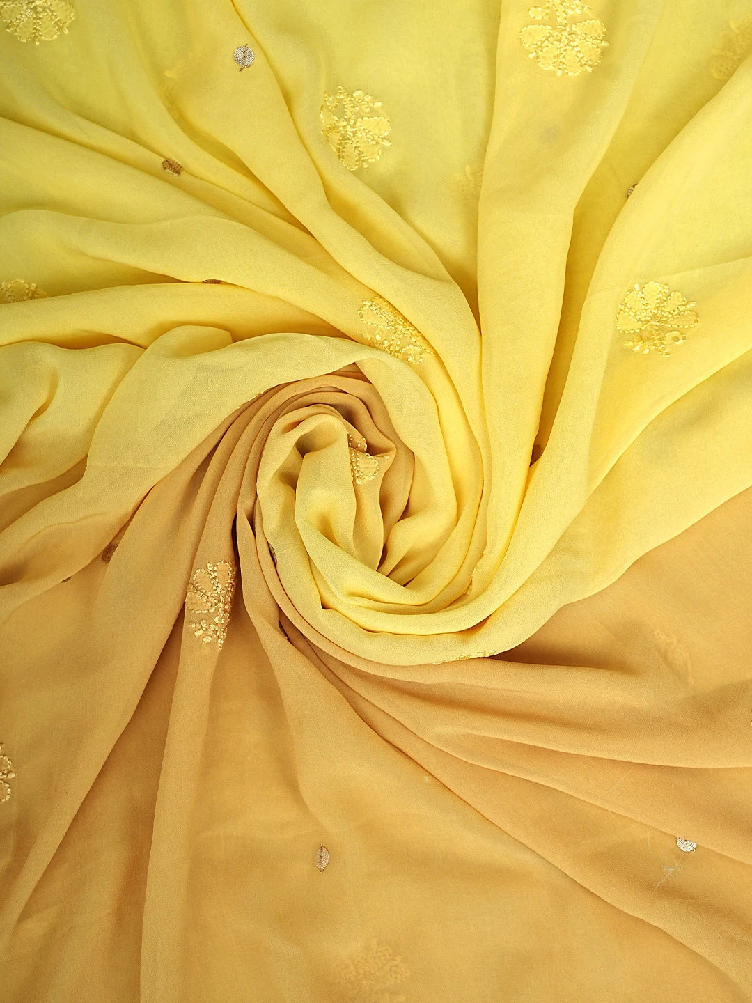 Ada Hand Embroidered Yellow & Fawn Viscose Georgette Lucknowi Chikankari Unstitched Kurta Dupatta Set With Gotapatti Work 01A809599