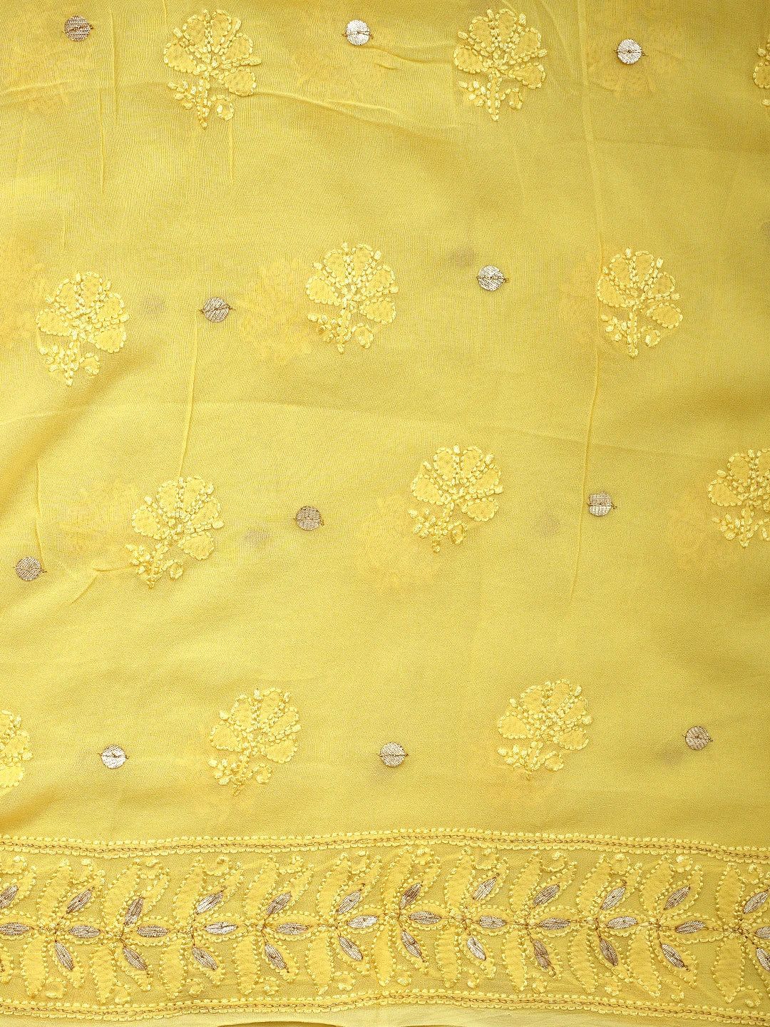 Ada Hand Embroidered Yellow & Fawn Viscose Georgette Lucknowi Chikankari Unstitched Kurta Dupatta Set With Gotapatti Work 01A809599