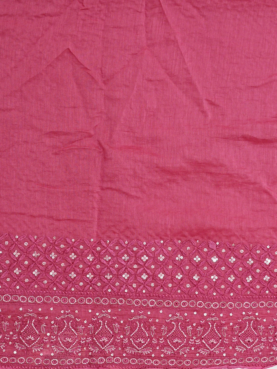Ada Hand Embroidered Cherry Rose Chanderi Lucknowi Chikankari Saree and Blouse With Sequinned Work 01A719968