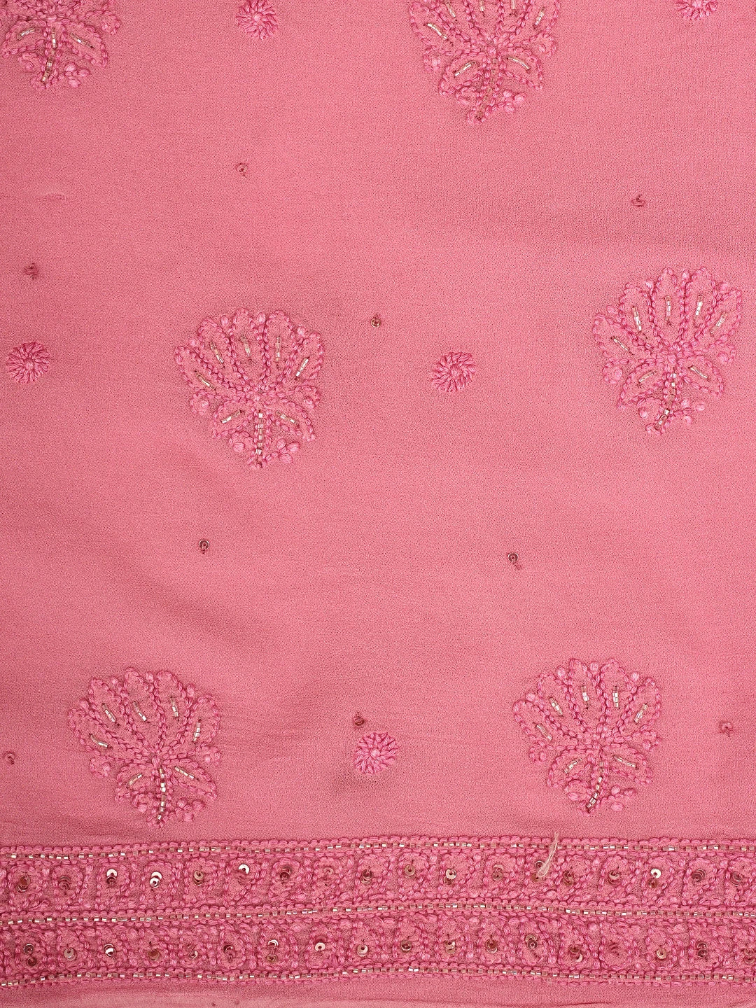 Ada Hand Embroidered Coral Pink Viscose Georgette Lucknowi Chikankari Unstitched Kurta Dupatta Set With Cutdana Work 01A724414