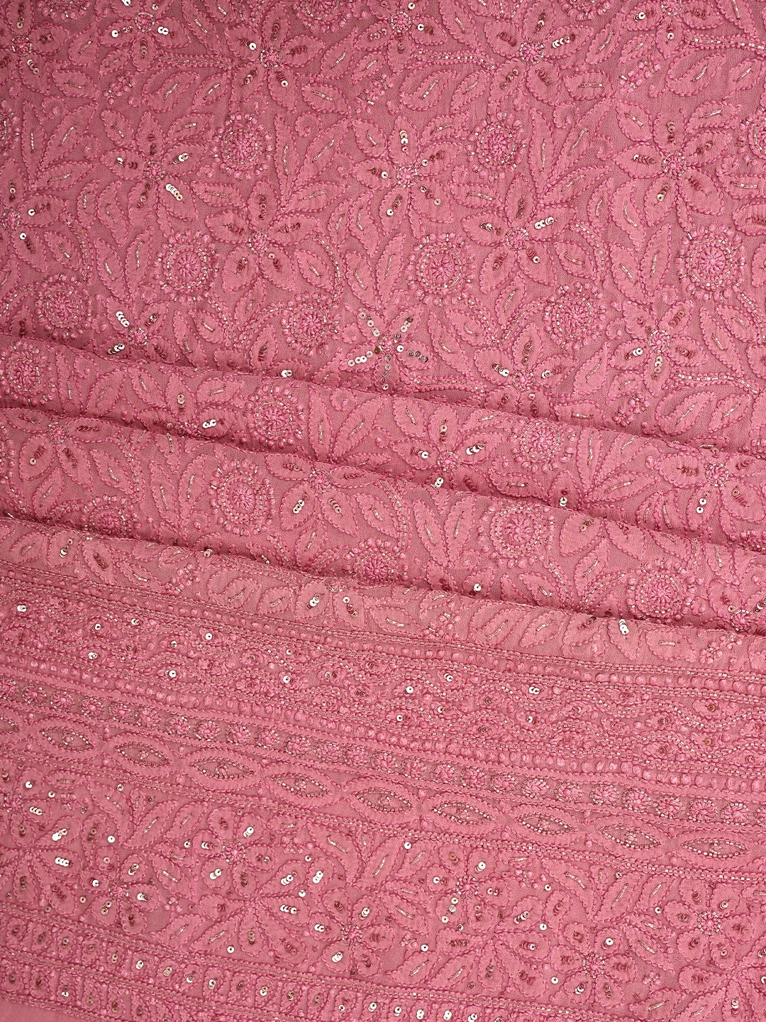 Ada Hand Embroidered Coral Pink Viscose Georgette Lucknowi Chikankari Unstitched Kurta Dupatta Set With Cutdana Work 01A724414