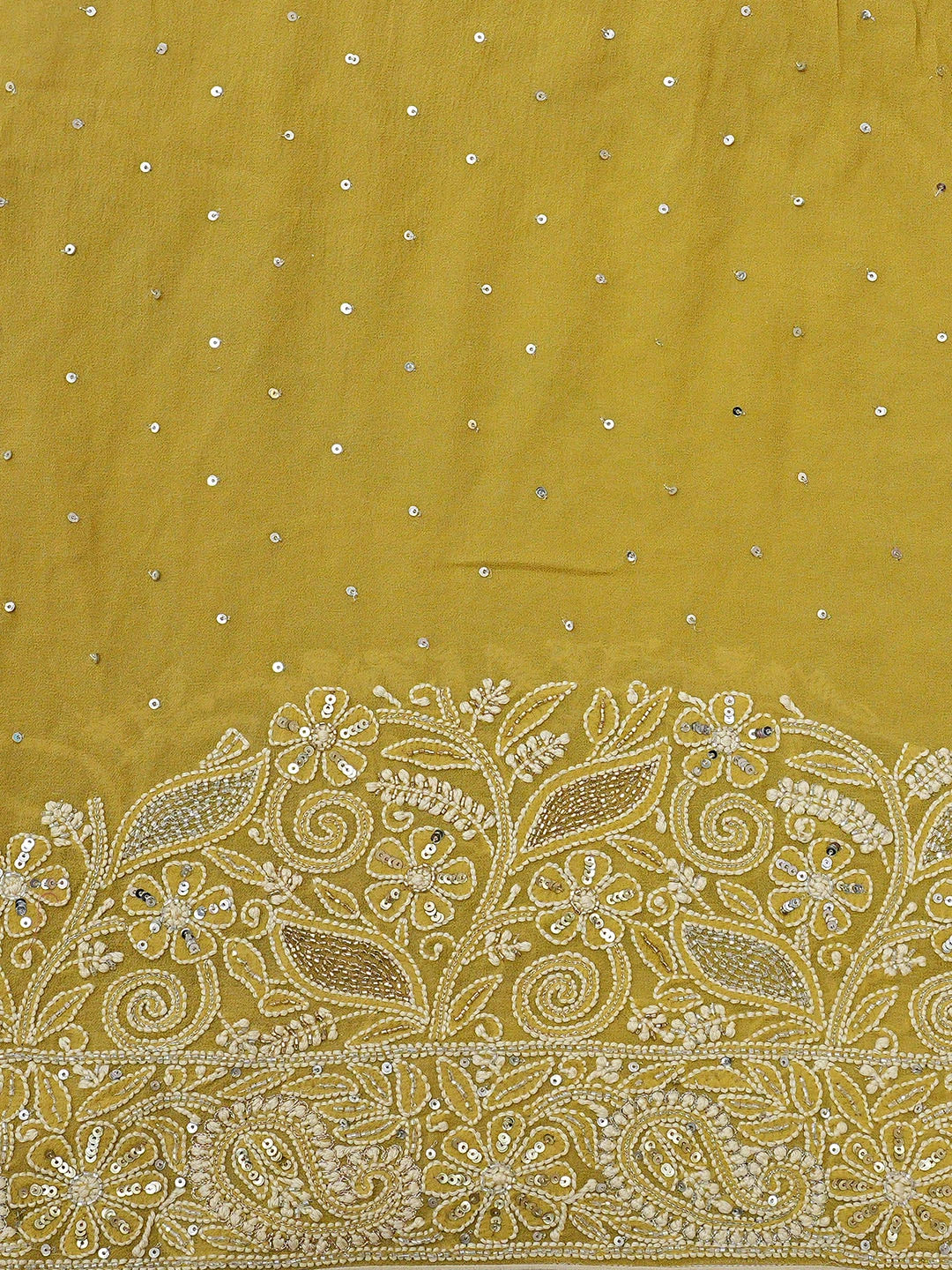 Ada Hand Embroidered Green Yellow Pure Georgette Lucknowi Chikankari Saree and Blouse With Cutdana Work 01A598627