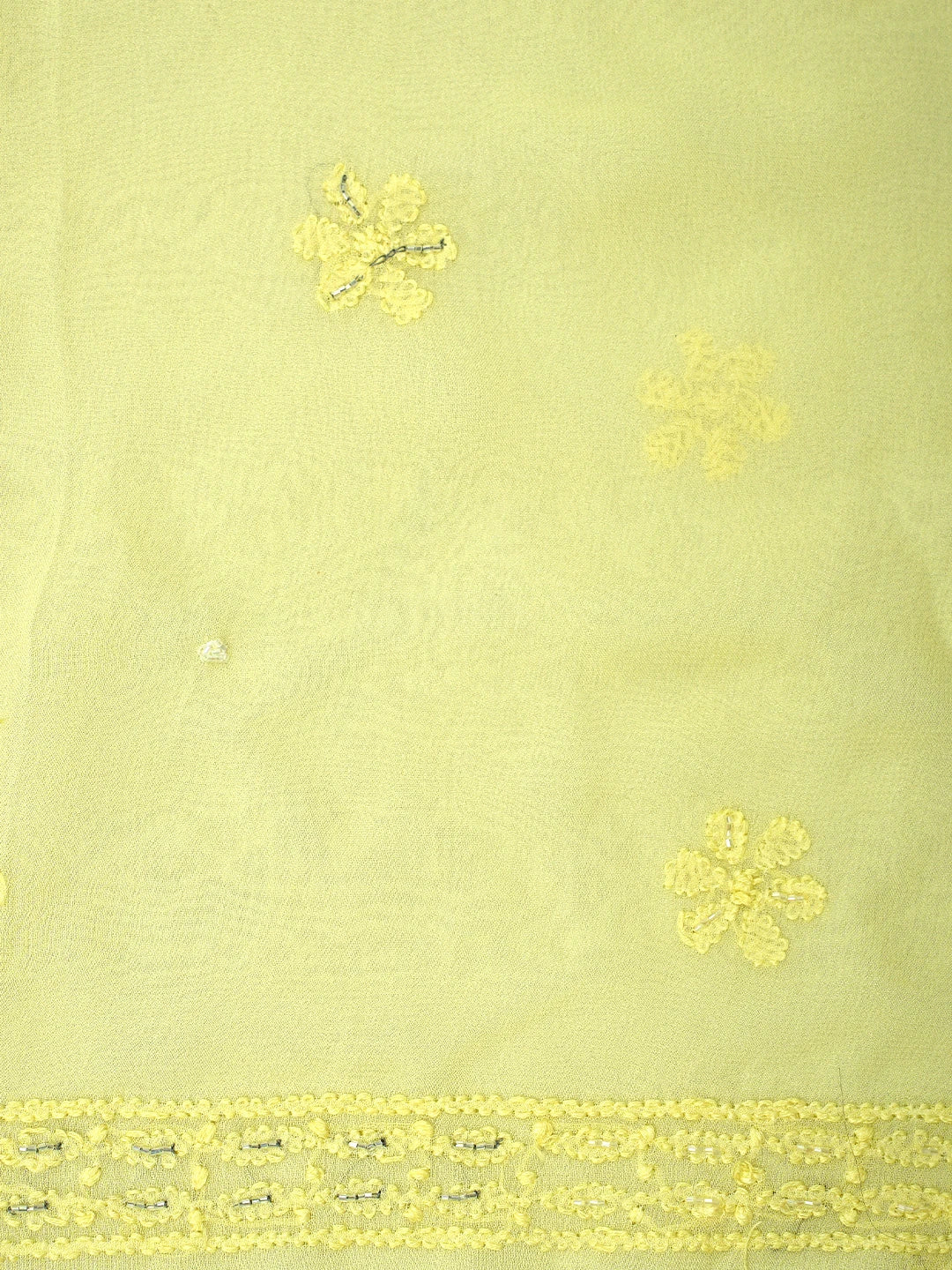 Ada Hand Embroidered Lemon Viscose Georgette Lucknowi Chikankari Unstitched Kurta Dupatta Set With Cutdana Work A619756
