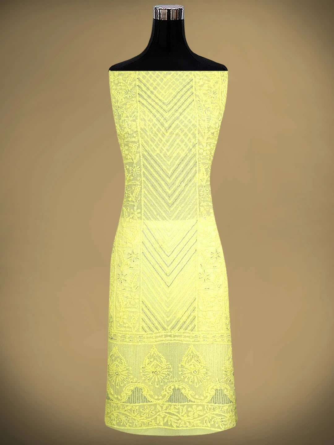 Ada Hand Embroidered Lemon Viscose Georgette Lucknowi Chikankari Unstitched Kurta Dupatta Set With Cutdana Work A619756