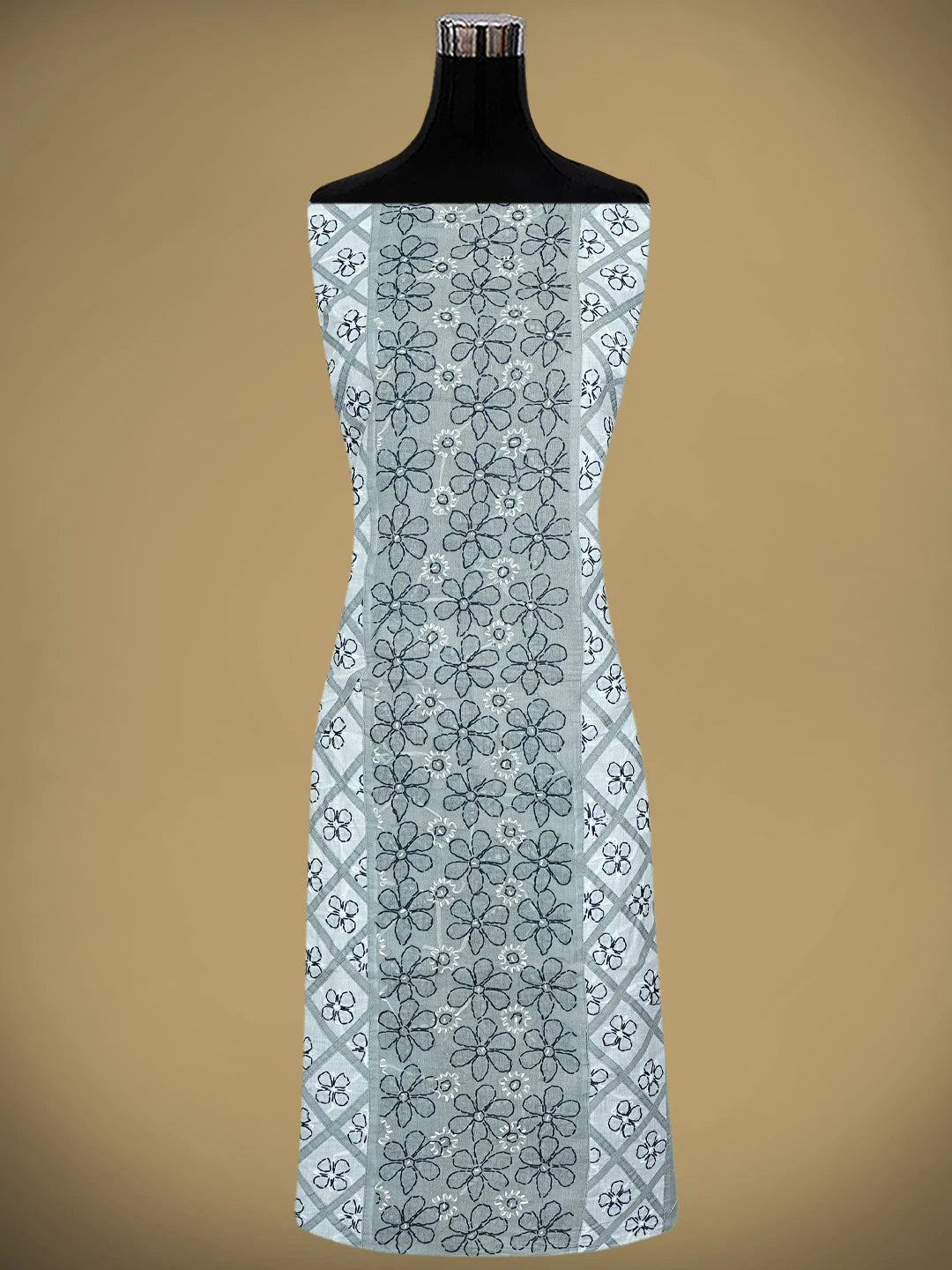 Ada Hand Embroidered Grey Cotton Lucknowi Chikankari Unstitched Suit Piece 01A883226