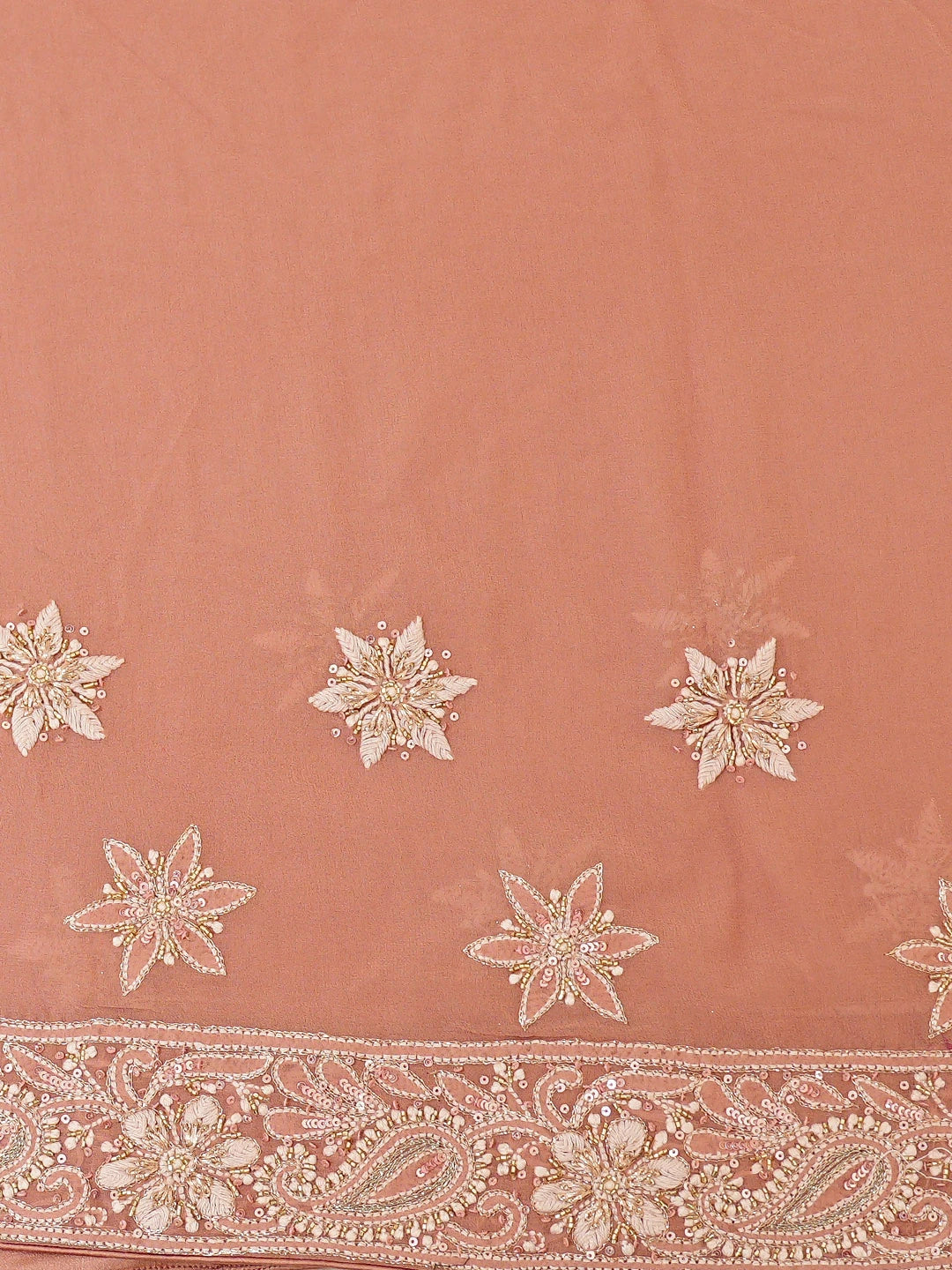 Ada Hand Embroidered Dusty Pink Pure Georgette Lucknowi Chikankari Saree and Blouse With Cutdana Work 01A449533