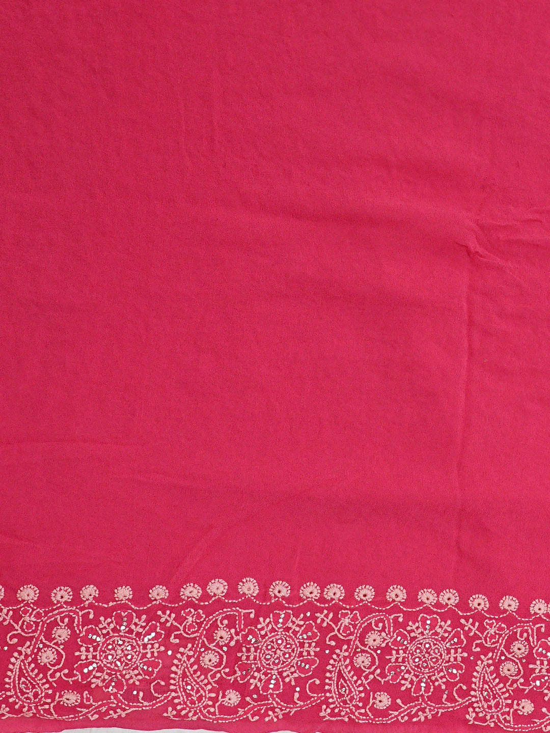 Ada Hand Embroidered Pink Pure Georgette Lucknowi Chikankari Saree and Blouse With Muqaish/Mukaish Work 01A654941