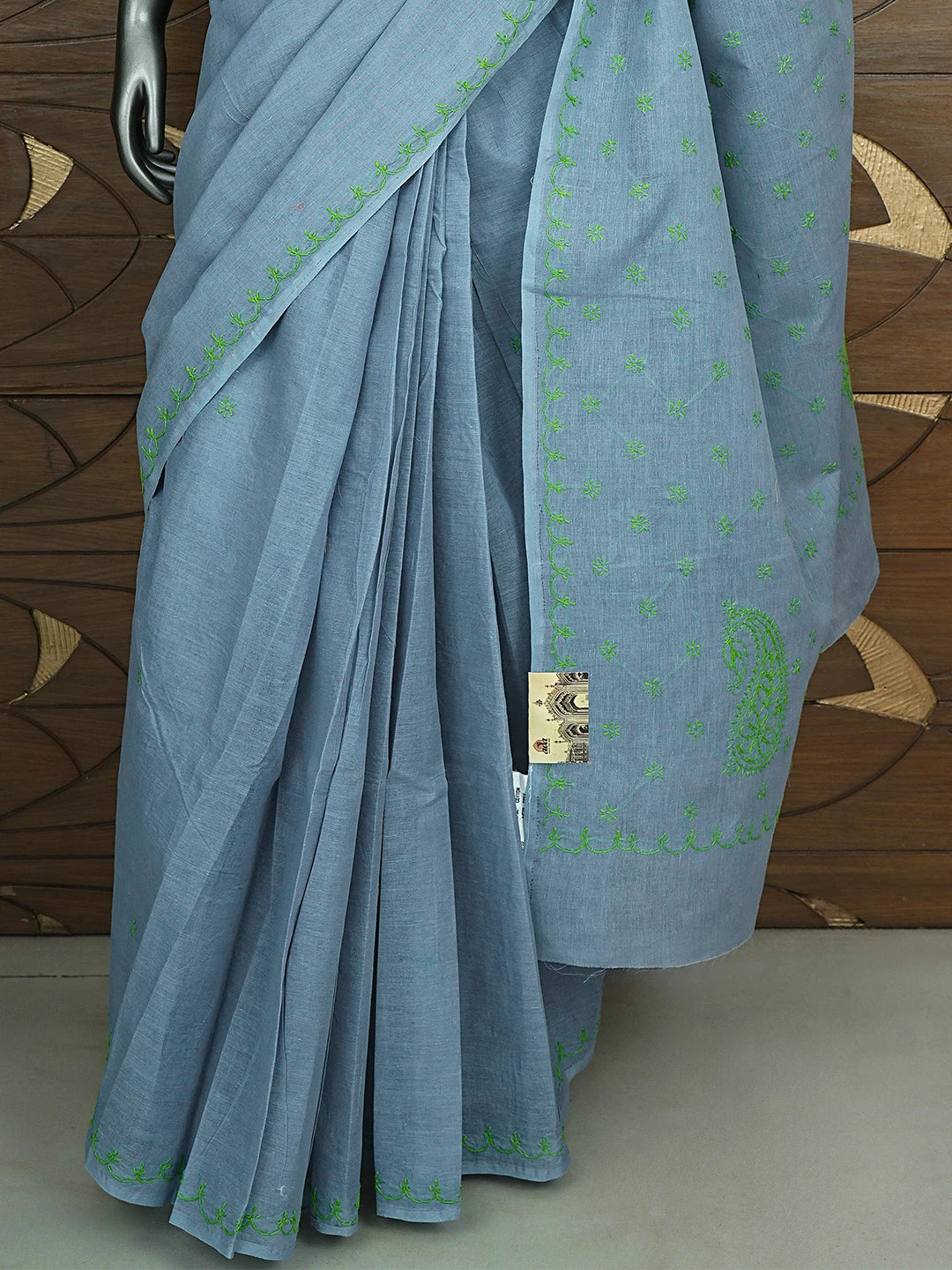 Ada Hand Embroidered Steel Grey Cotton Lucknowi Chikankari Saree and Blouse 01A882900