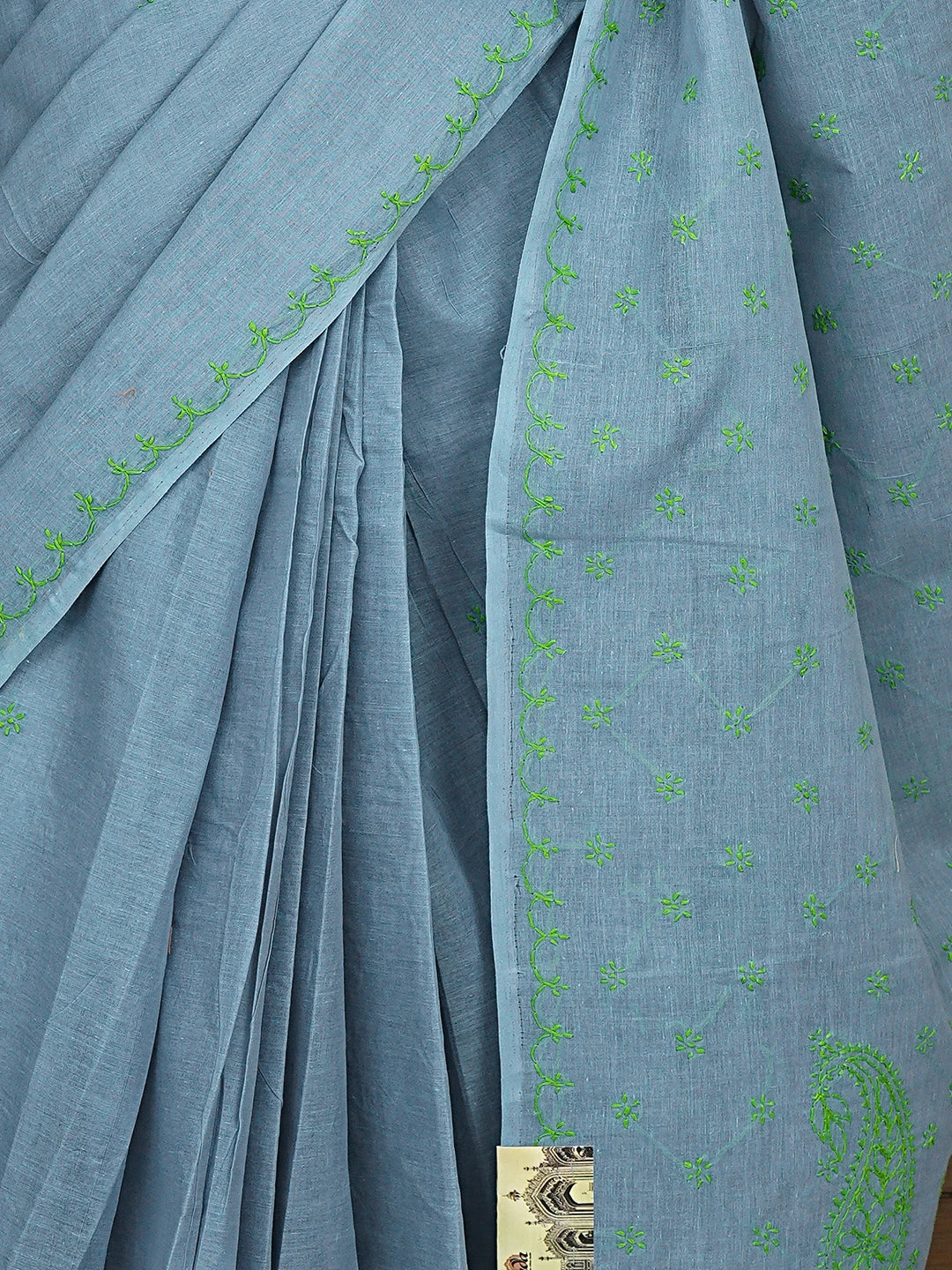 Ada Hand Embroidered Steel Grey Cotton Lucknowi Chikankari Saree and Blouse 01A882900