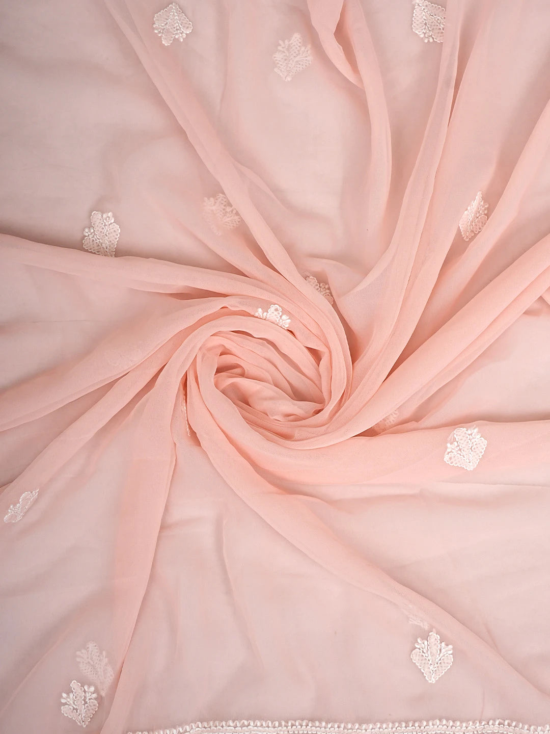Ada Hand Embroidered Peach Georgette Lucknowi Chikankari Unstitched Suit Piece 01A917937
