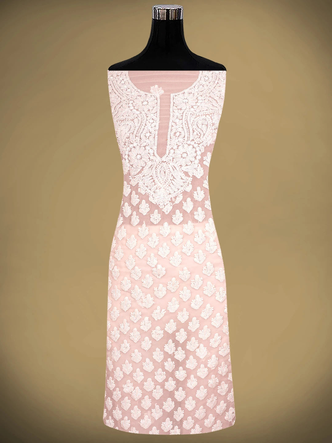 Ada Hand Embroidered Peach Georgette Lucknowi Chikankari Unstitched Suit Piece 01A917937