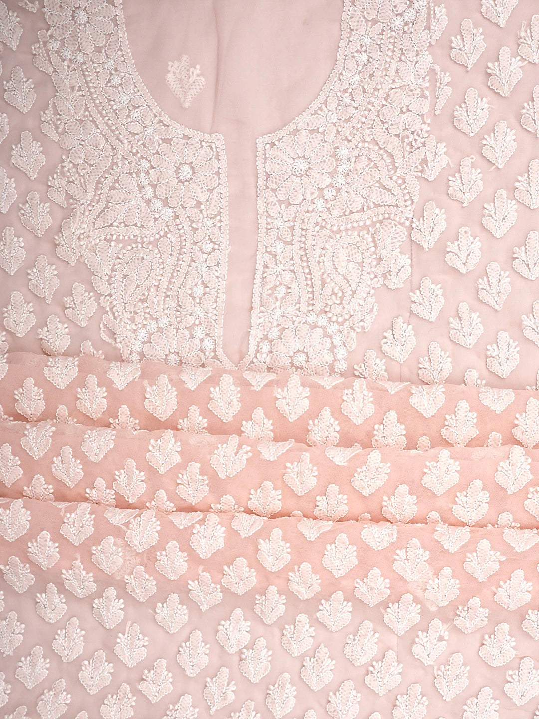 Ada Hand Embroidered Peach Georgette Lucknowi Chikankari Unstitched Suit Piece 01A917937