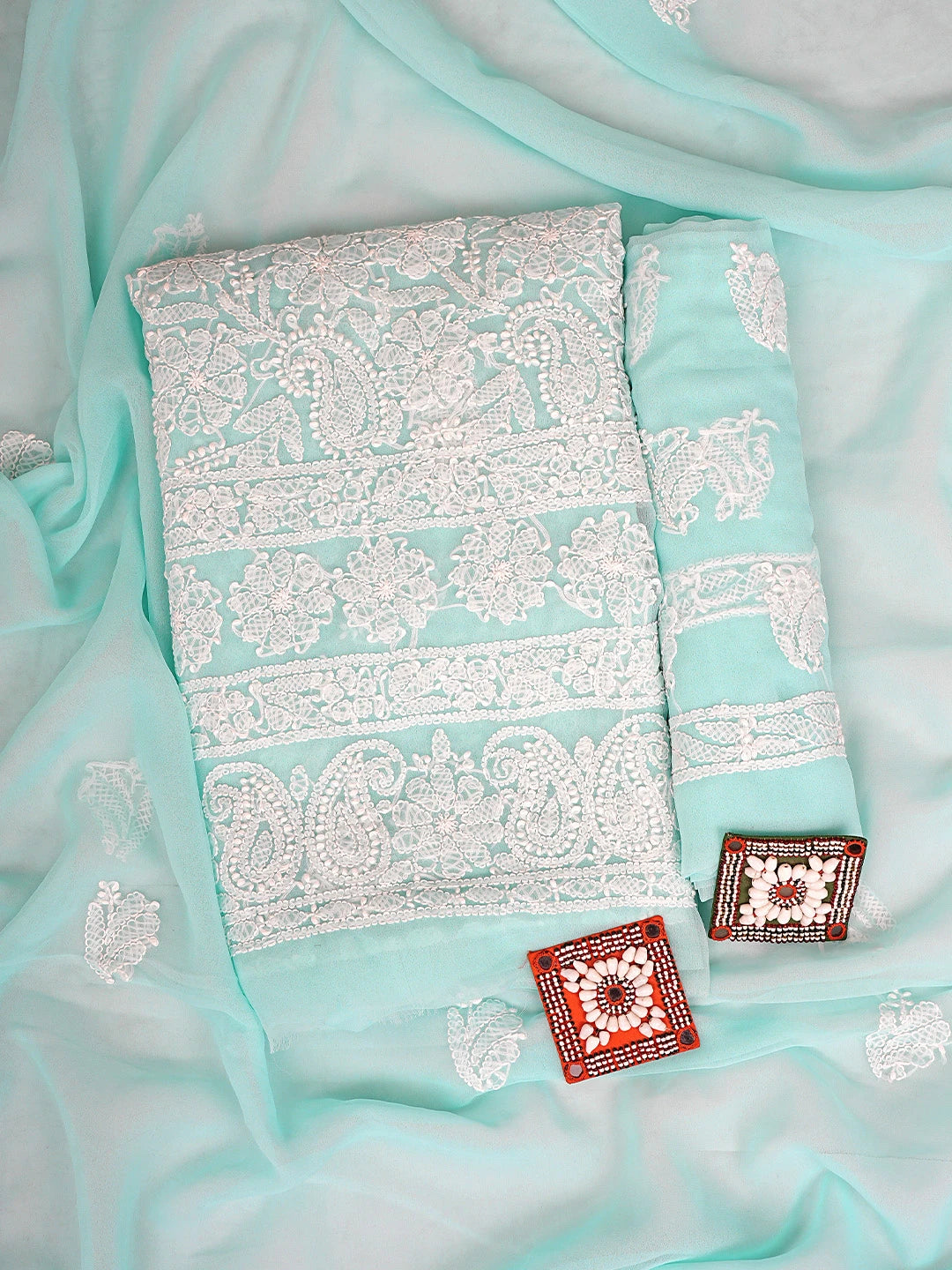Ada Hand Embroidered Sea Green Georgette Lucknowi Chikankari Unstitched Suit Piece 01A805886